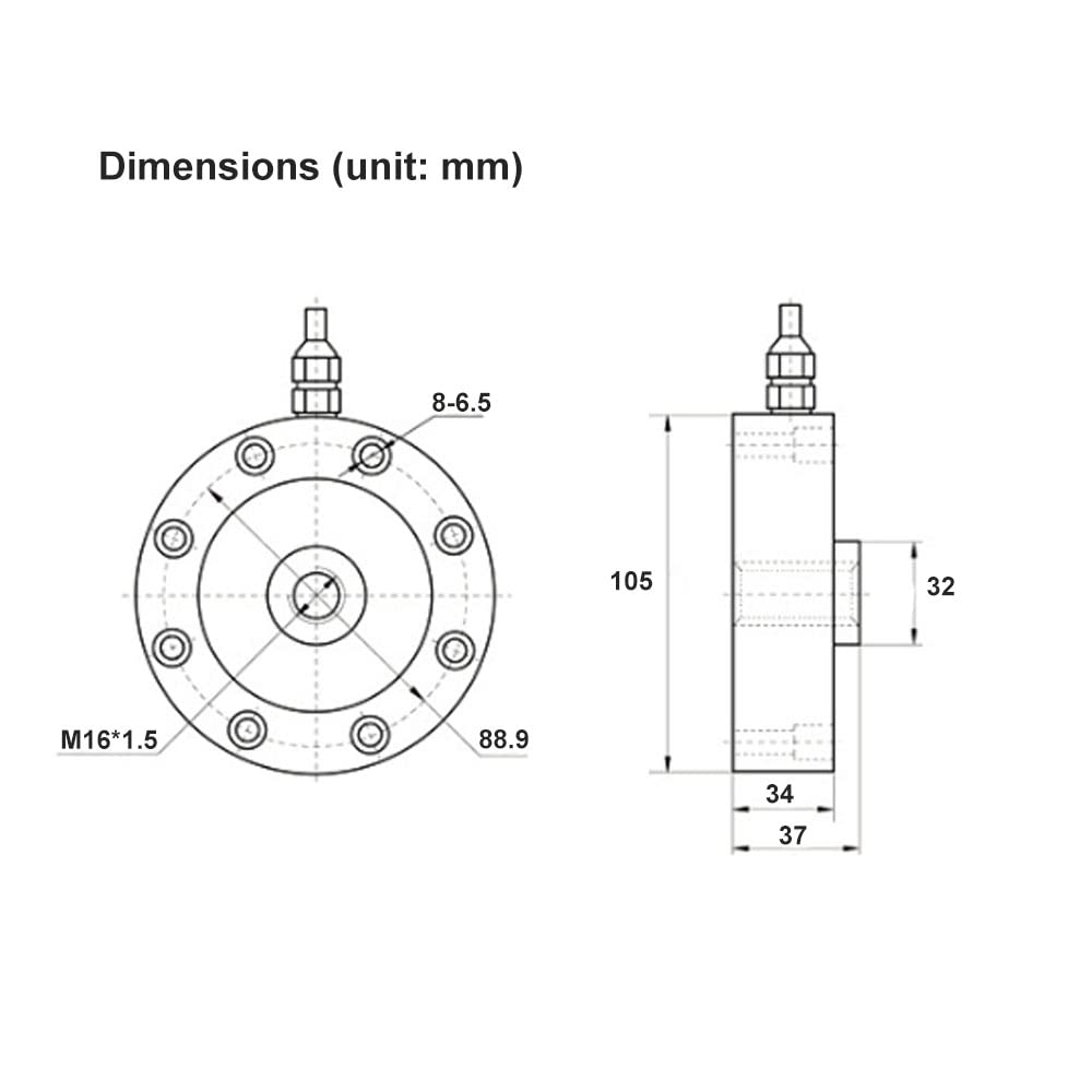 ATO Tension and Compression Load Cell 1000kg/5ton/10ton Pancake, Spoke Type, High-Precision Strain Gauge Force Sensor (1, 5ton)