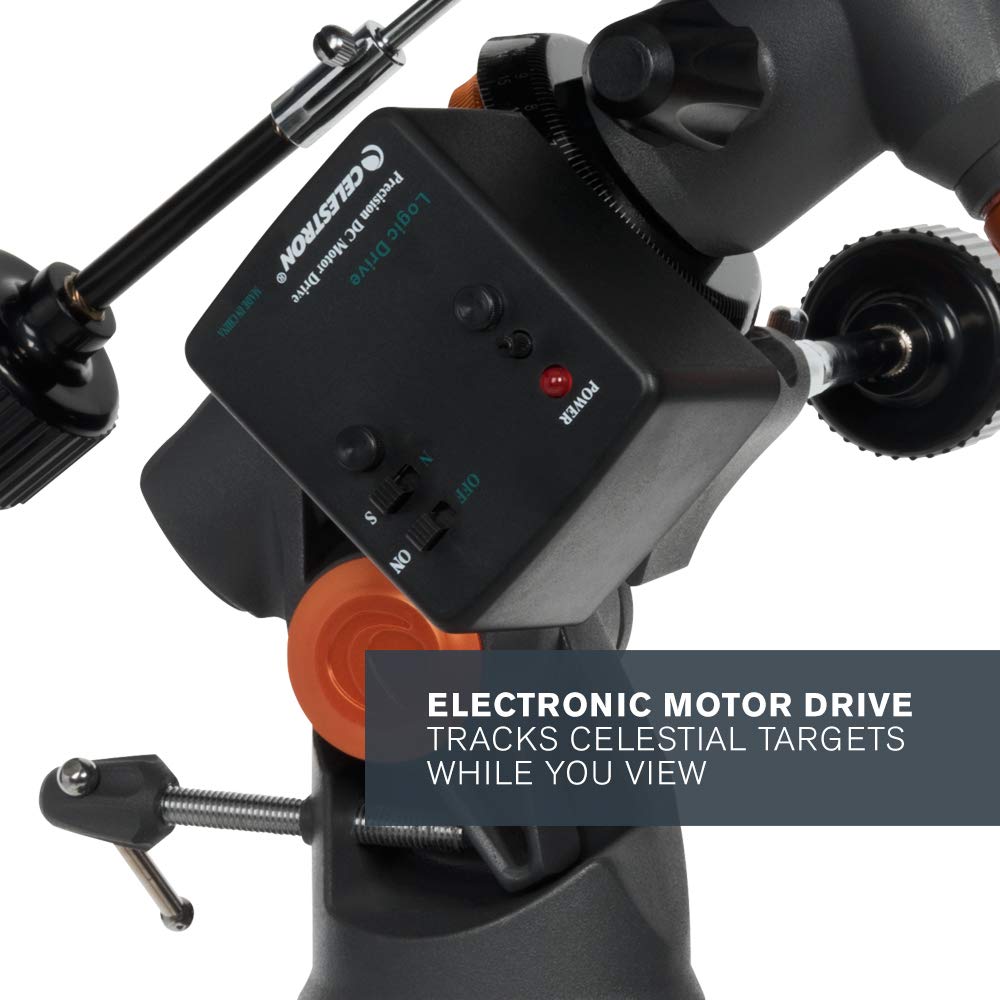 Celestron – AstroMaster 130EQ–MD Newtonian Reflector Telescope for Beginners – Aluminized Mirror – Motor Drive to Track Stars – Adjustable Tripod – Includes Eyepieces Plus Astronomy Software Package