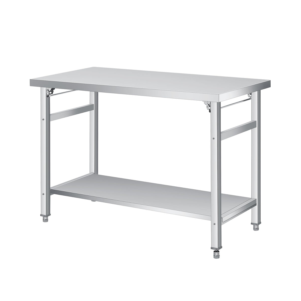 GlowSol Foldable Stainless Steel Table, 48 Inch Folding Commercial Prep Table with Undershelf, 24" Wide Double Tier Portable Workstation, 920LBS for Kitchen Workshop Restaurant Garage
