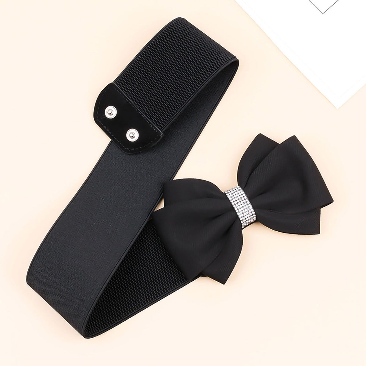 Choleeki Women's Elastic Bow Belt Wide Rhinestone Stretch Belts Ladies Waist Accessories for Dress Jeans (black, S)