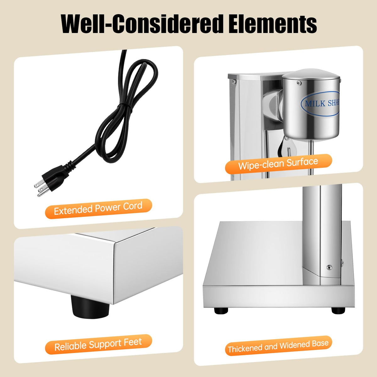 Electric Milkshake Maker Machine, 180W 2-Speed Milk Shake Mixer Machine with 22oz Stainless Steel Mixing Cup, Commercial Milkshake Blender & Drink Mixer for Home or Business(Silver)