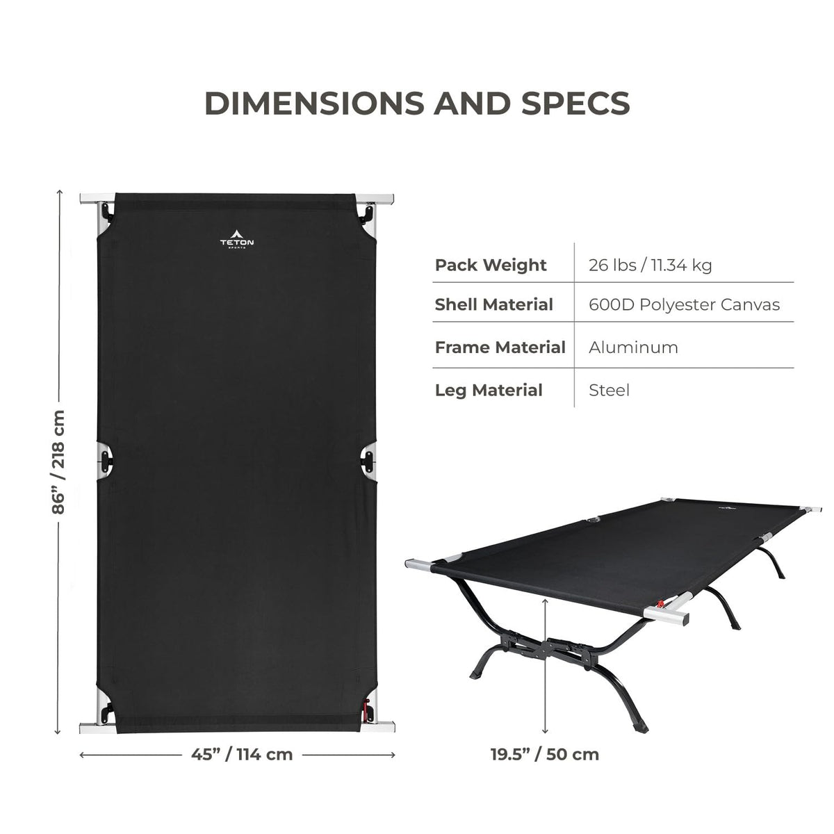 Teton Outfitter Camping Cot, Heavy-Duty Oversized Folding Cot for Adults, Comfortable Elevated Sleeping Bed, Easy Setup, XXL