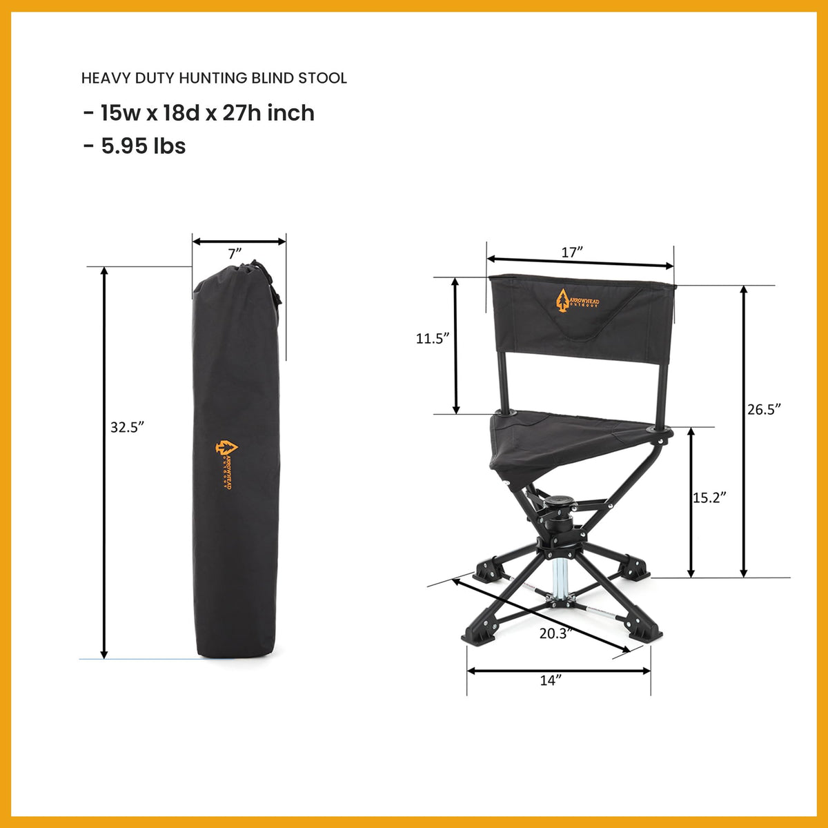 ARROWHEAD OUTDOOR 2-Pack 360° Degree Swivel Hunting Chair Stool Seat, Perfect for Blinds, No Sink Feet, Carrying Case, Fishing, 600D Canvas