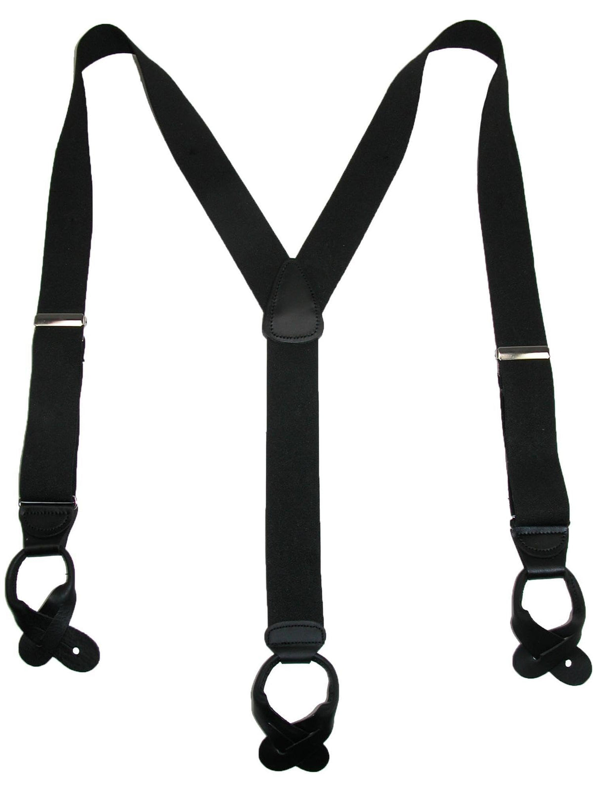 CTM Men's Big & Tall Elastic Button End Dress Suspenders with Silver Hardware, Black