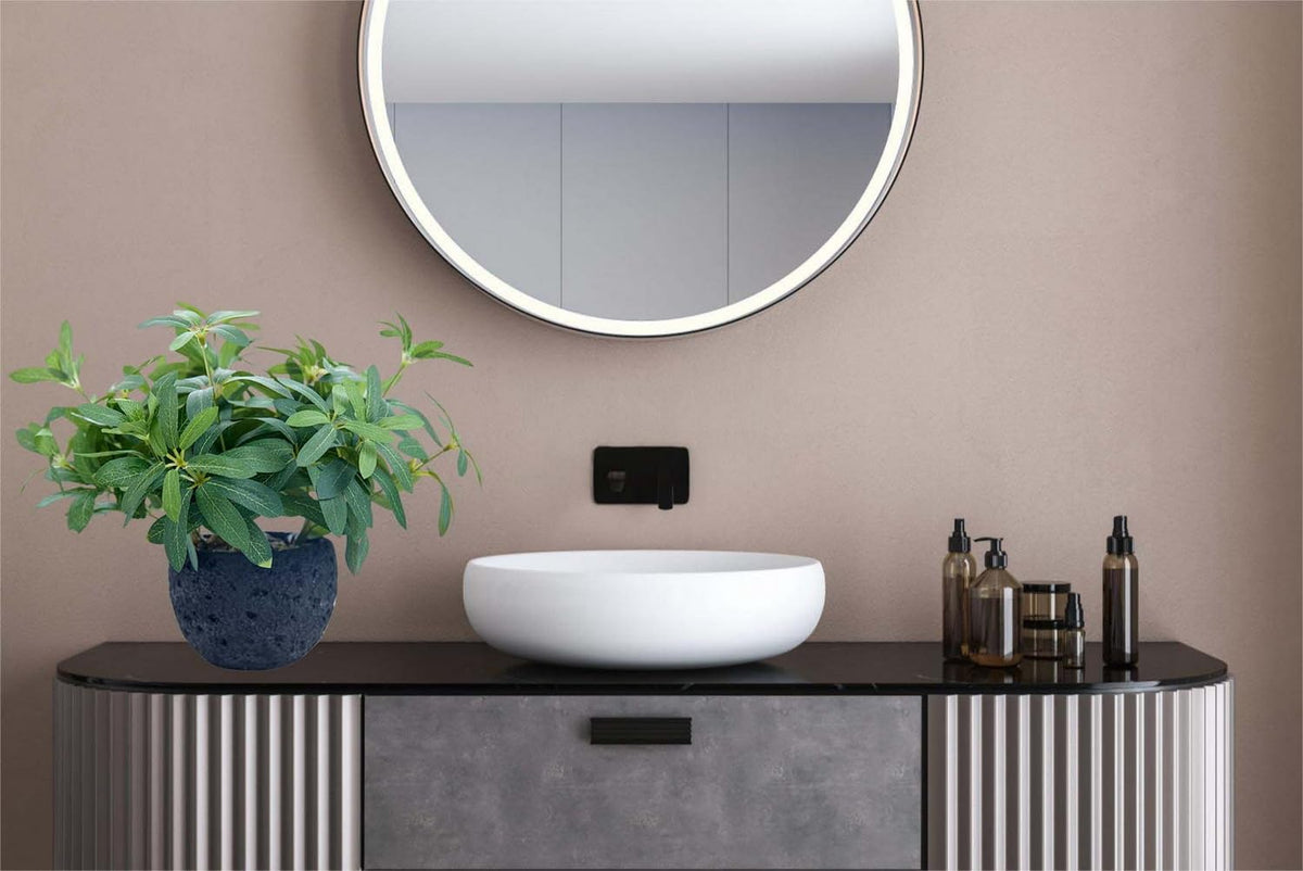 AlphaAcc 9.5" Artificial Plants with Olive Leaves Real Looking Faux Plants Fake Greenery Potted in Black Round Ball Planter for Tabletop Bathroom Kitchen Office Housewarming Gift Home Decor