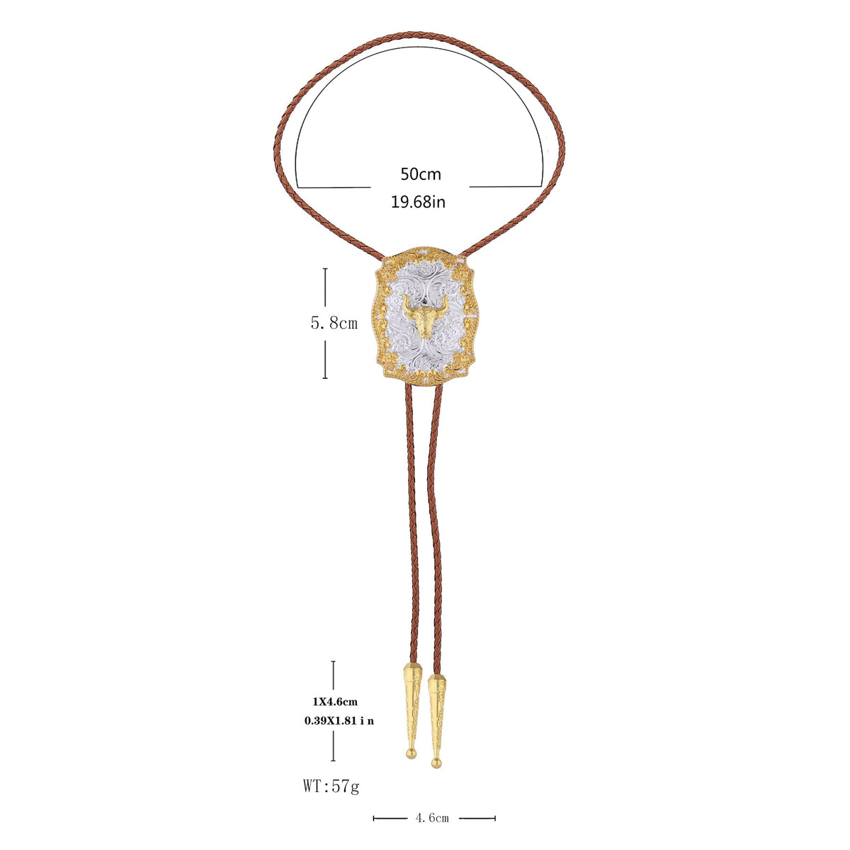 GelConnie Western Bolo Tie for Men Gold Cow Skull Pendant on Brown Leather Bolo Tie Handmade Western Ties Cowboy Necktie Accessories