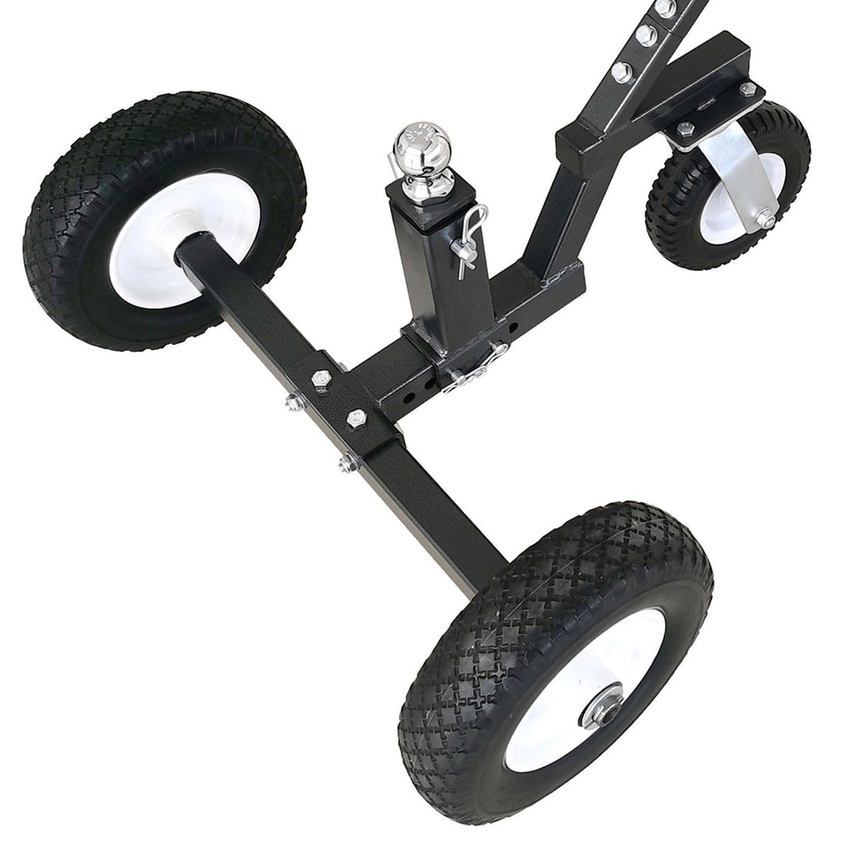Tow Tuff Trailer Dolly w/ 12" Flat-Free Tires & 8" Swivel Caster Wheel, Fits 1 7/8” Coupler, 800 lb Capacity, Black - Adjustable and Portable Trailer Mover for Campers, Boats, and Utility Trailers