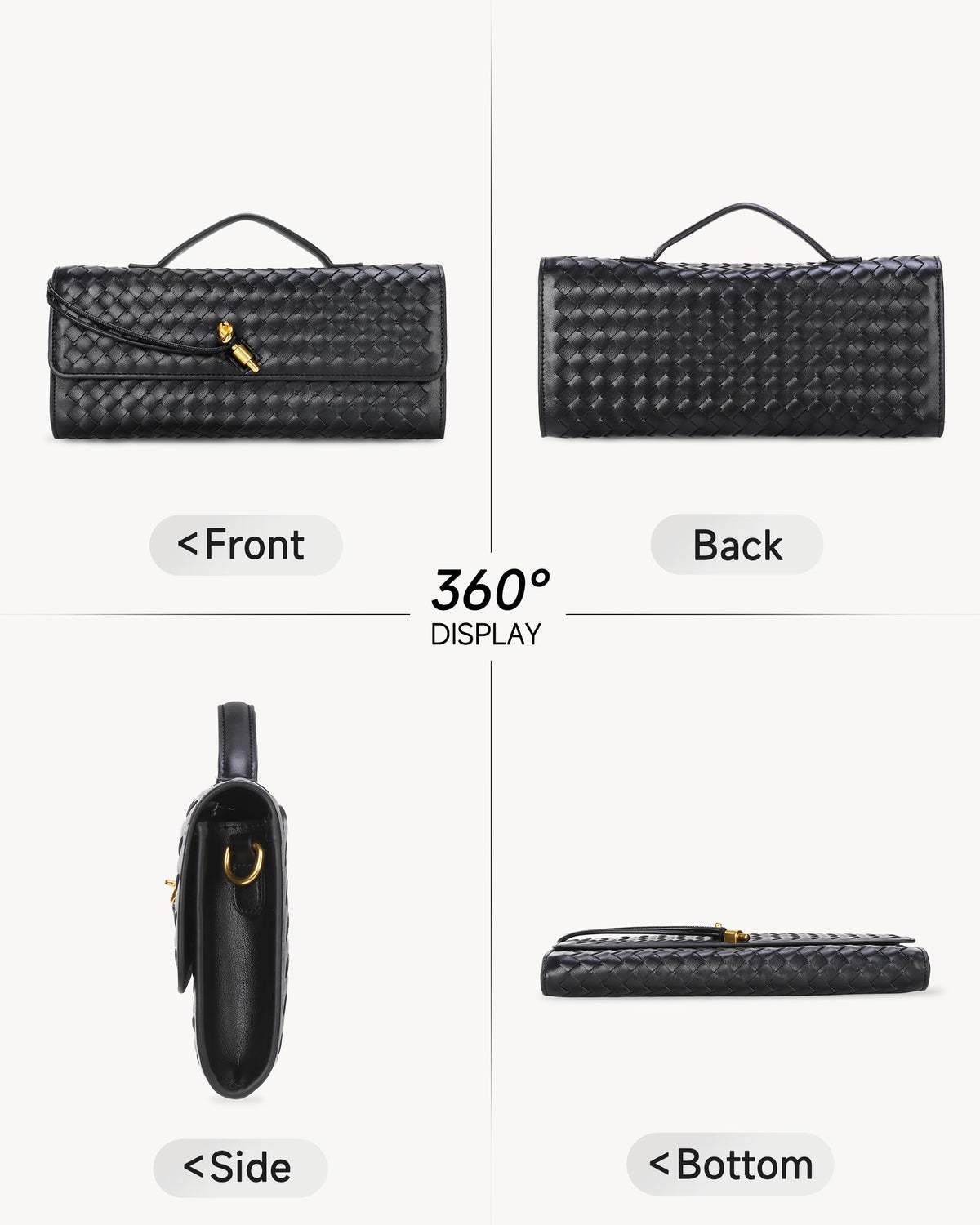 Trendy Woven Evening Clutch Purses,Women Underarm Shoulder Handbag,Cute Satchels Crossbody Purse PU Leather Wallet Clutch Purses for Women, Formal Satchel Leather Evening Bag Shoulder Handbag(Black)