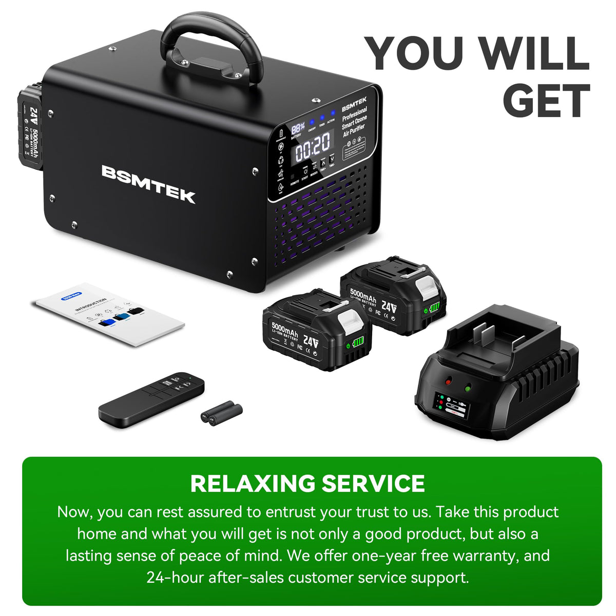 Cordless Ozone Generator - 1,000,000mg/h Professional Grade Covers 10000 Sq-Ft+, 2026 Upgraded Portable Deisgn with 2x 5000mAh Battery for 8-10 Hours Use, With Remote Control, Black