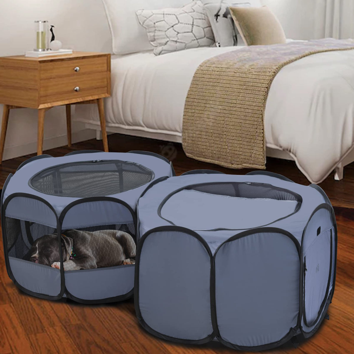 EighteenTek XLarge 2-in-1 Pop up Dog Playpen, Assembly-Free, with Leakproof Pet Pee Pads,Portable Foldable Cat Tent Enclosure Indoor Outdoors Puppy Kittens Small Animals Crates (L, 90" Lx45 Wx28 H)