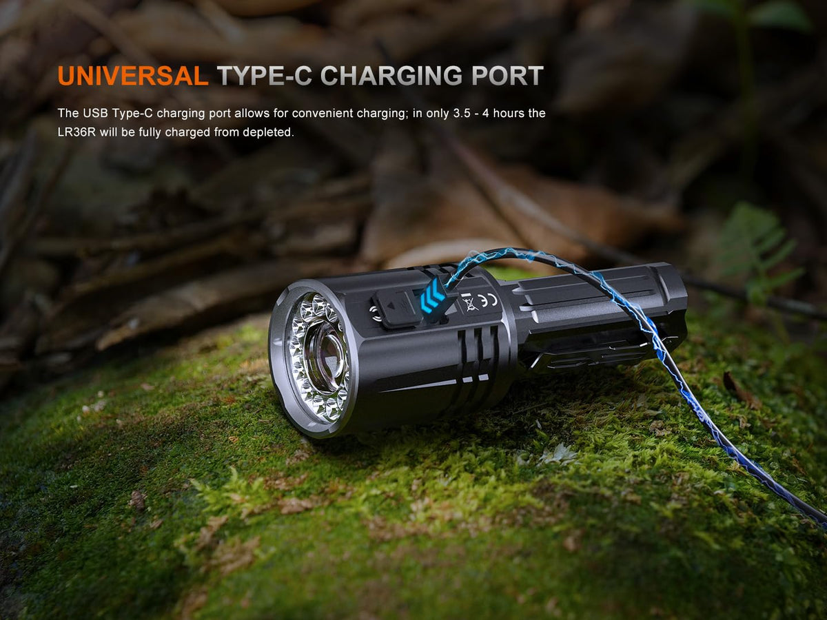 Fenix LR36R 10000 Lumen LEP Long Throw Beam Search and Rescue Flashlight with EdisonBright Charging Cable Carrier
