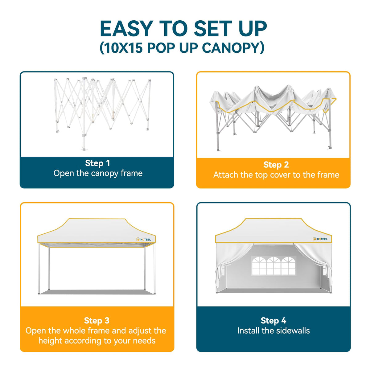 Hoteel 10x15 Pop Up Canopy Tent Heavy Duty with 4 Sidewalls, Waterproof Party Tent, Easy Set-up Commercial Instant Tents with Roller Bag & Sandbags, Hexagonal Leg (1-Year Warranty)