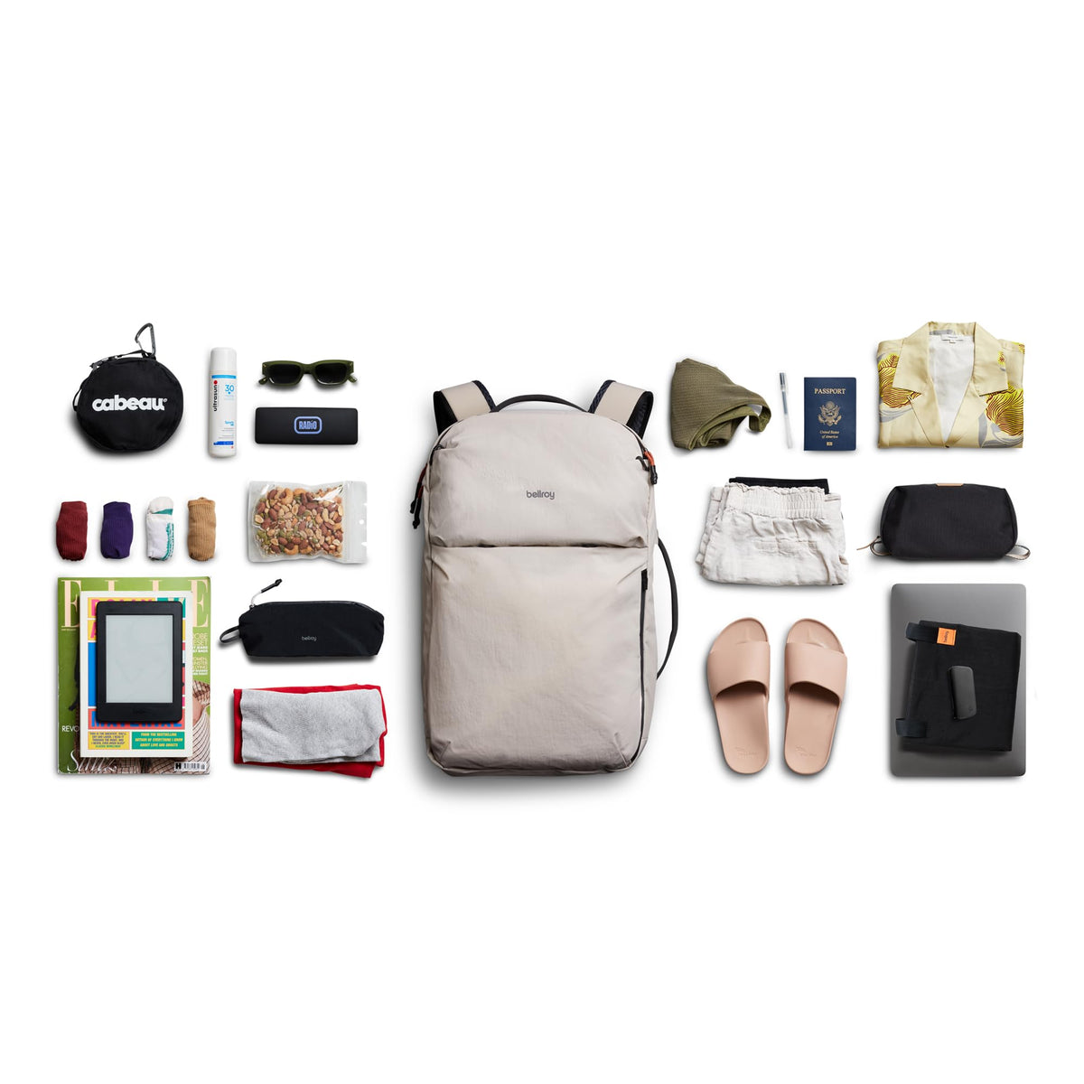 Bellroy Lite Travel Pack 30L (carry-on backpack, travel backpack for international travelers, with laptop pocket, interior packing cells and tuck-away shoulder straps) - Ash