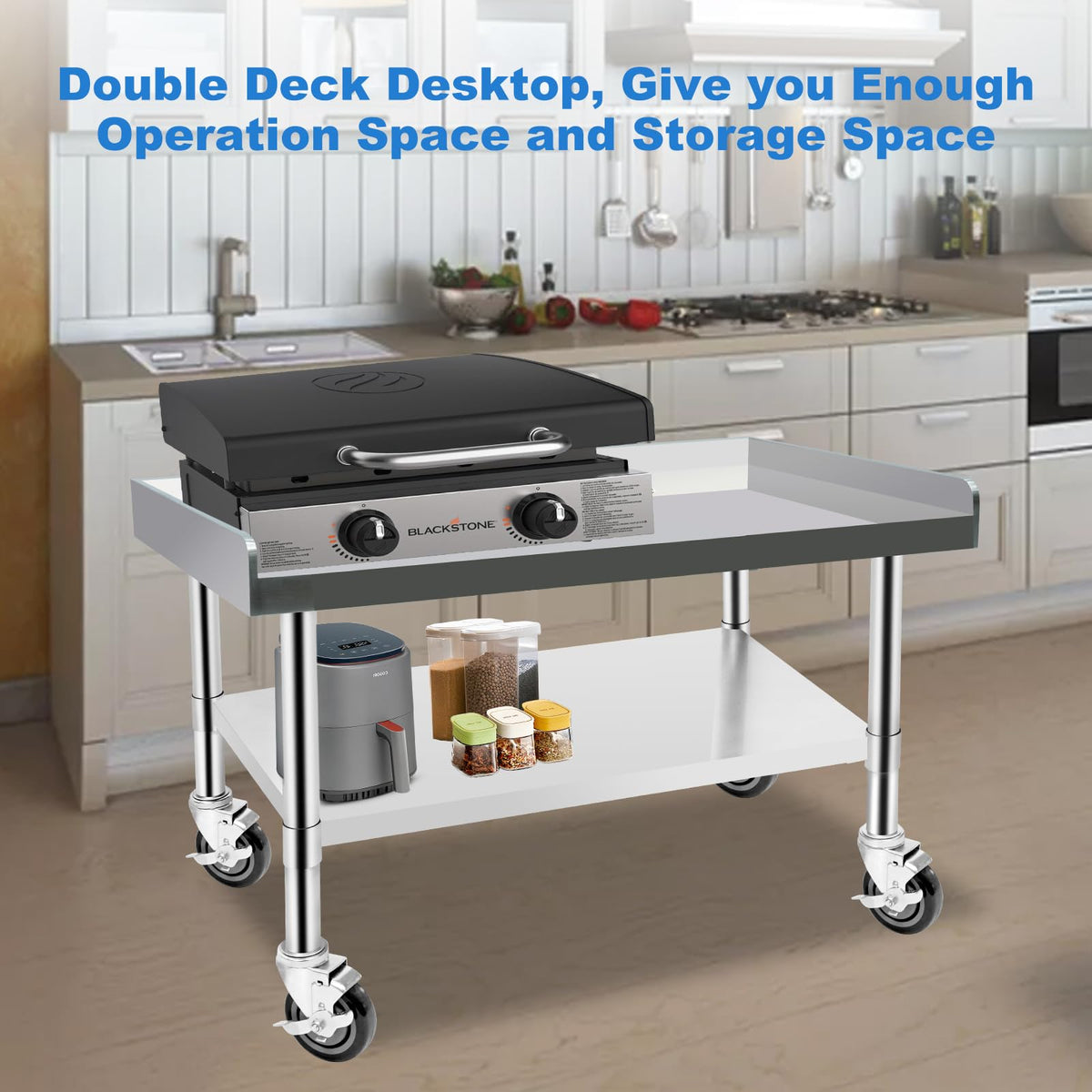 Hutioai Stainless Steel Worktable with Under Shelf & 360° Lockable Casters - Practical for Commercial Kitchens & Workshops (30 * 36 * 26in)