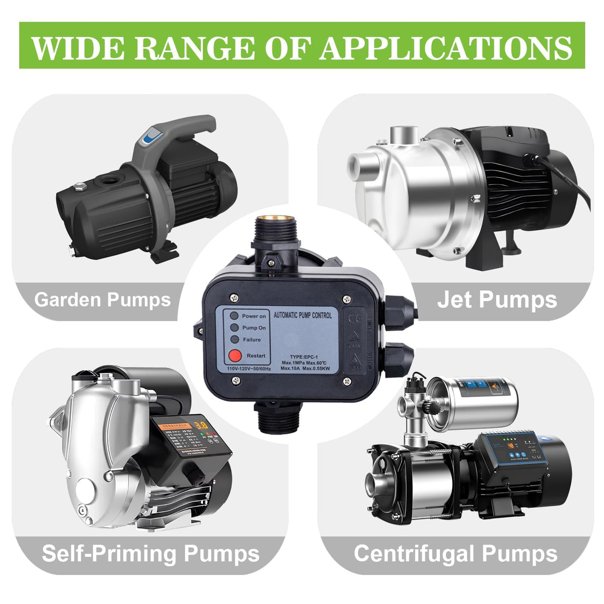 MARSTEK IP65 Automatic Water Pump Controller,Water Pump Pressure Switch Water Flow Sensor Switch Electronic Pump Pressure Regulator for Self-priming Pump,110V-120V~50/60Hz