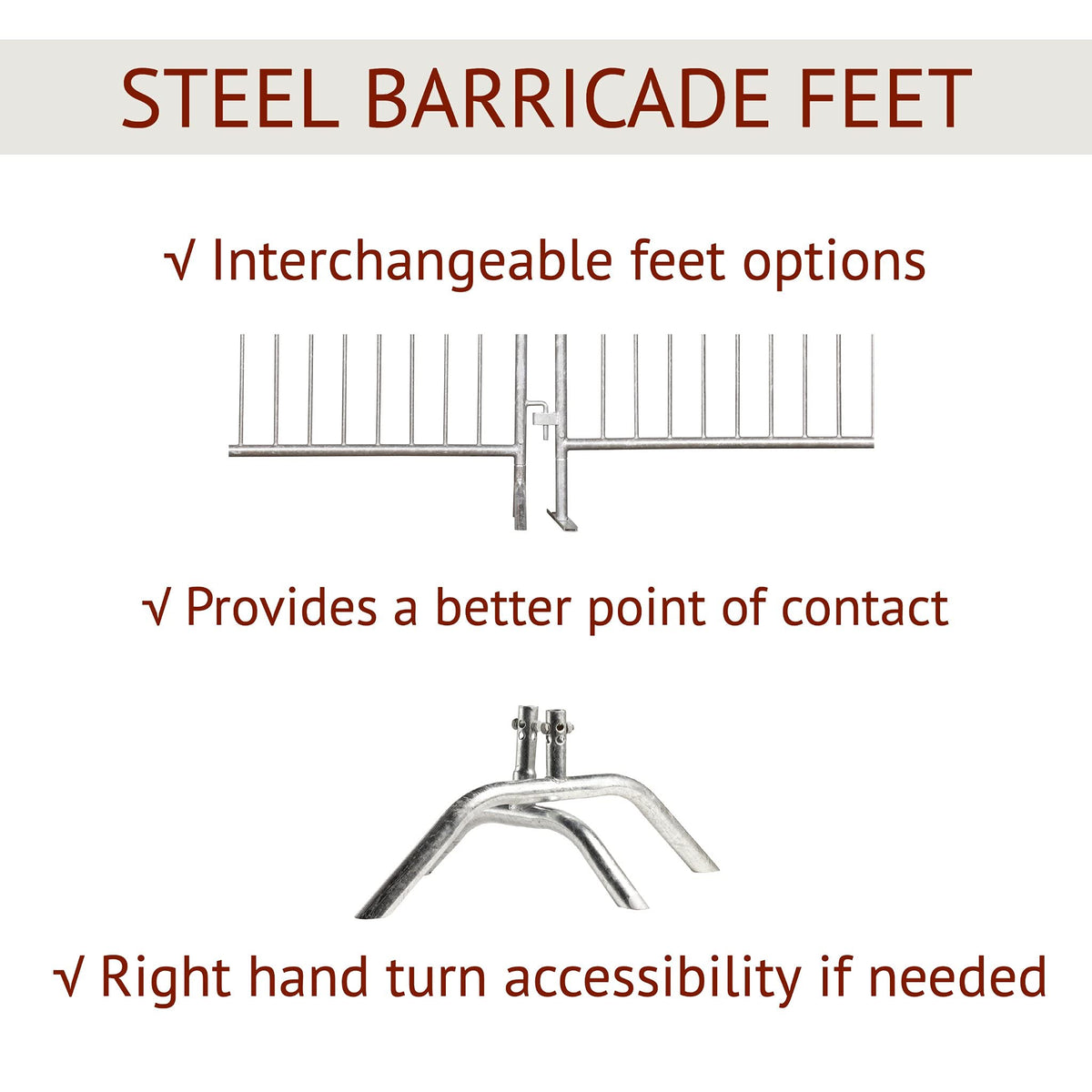 Angry Bull Barricades Metal Interlocking Steel Barricade (8.5 Ft. Heavy Duty, Flat Feet, Grey Powder Coated, Set of 10)