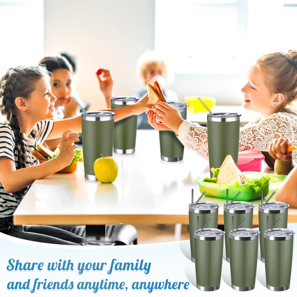 Sieral 25 Pack 20oz Tumbler Bulk Stainless Steel Cups Double Wall Vacuum Insulated Travel Mug Bulk Durable Tumblers with Lid and Straw Powder Coated Coffee Cups (Army Green)