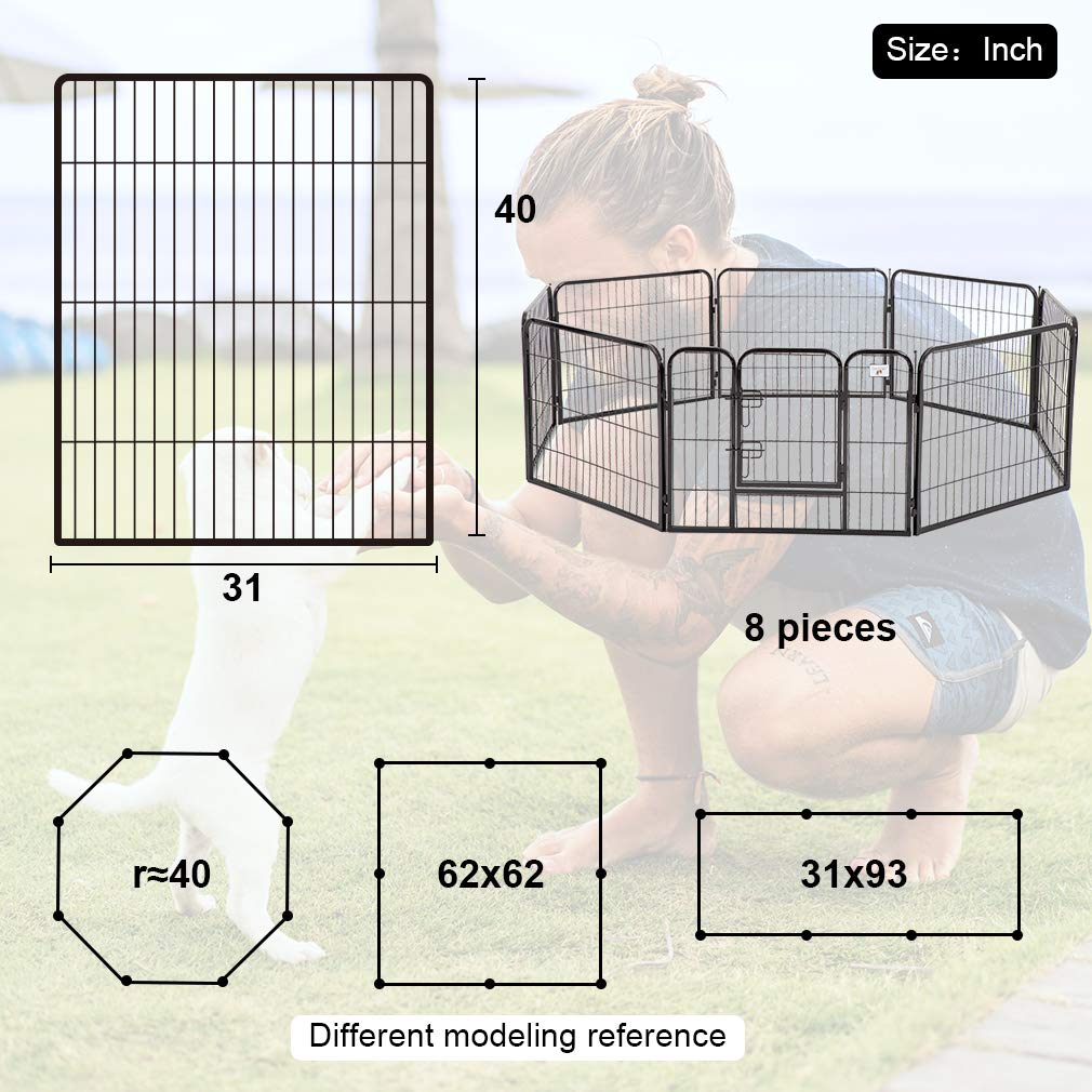 BestPet Dog Pen Extra Large Indoor Outdoor Dog Fence Playpen Heavy Duty 8 Panels 40 Inches Exercise Pen Dog Crate Cage Kennel Black