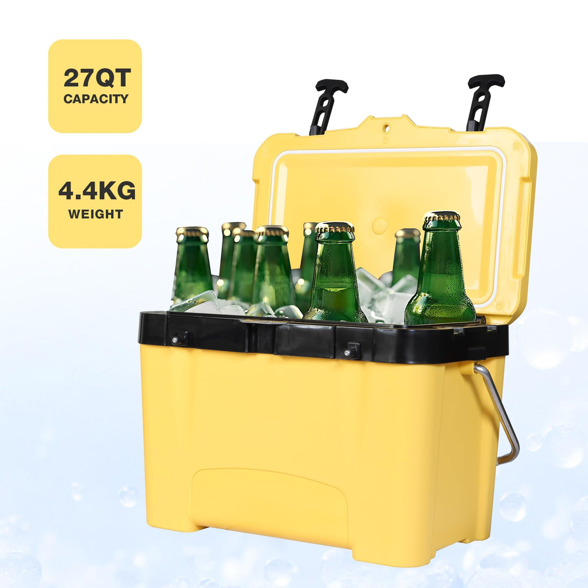 YELLOW JACKET 27 Quart Ice Cooler, Portable Ice Chest Hard Cooler Box with Retention Insulation and Heavy Duty Handle for Camping, Picnic, Beach, Drink, Beverage, Fishing,Yellow