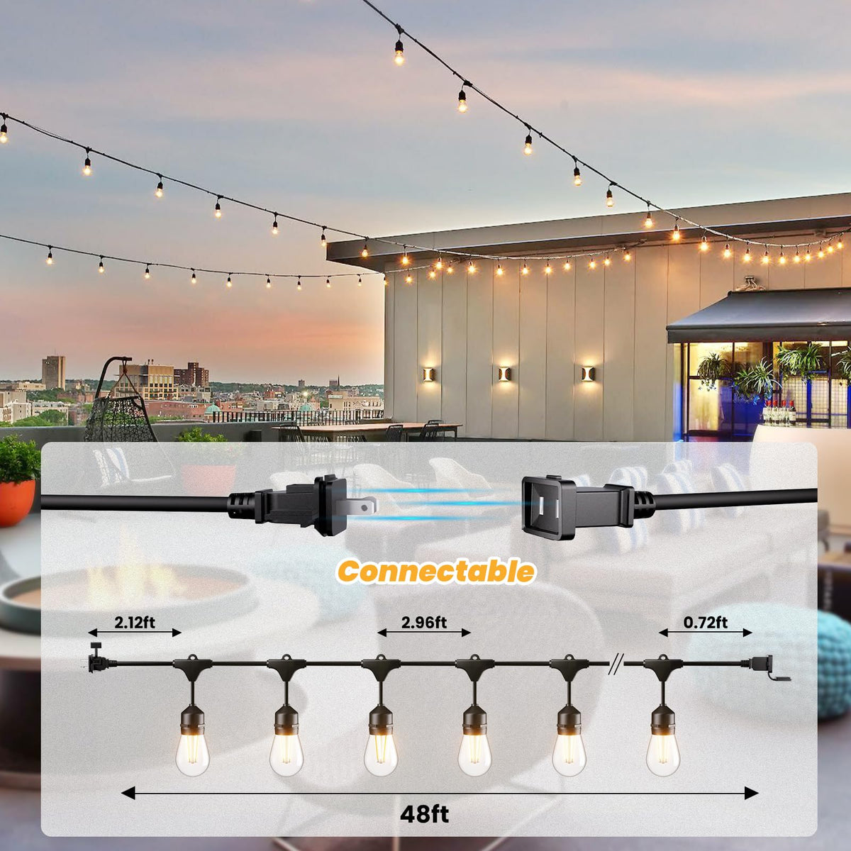 Svater 192 FT Outdoor String Lights 2W + 120 FT Patio Light with 63 Shatterproof LED Bulbs