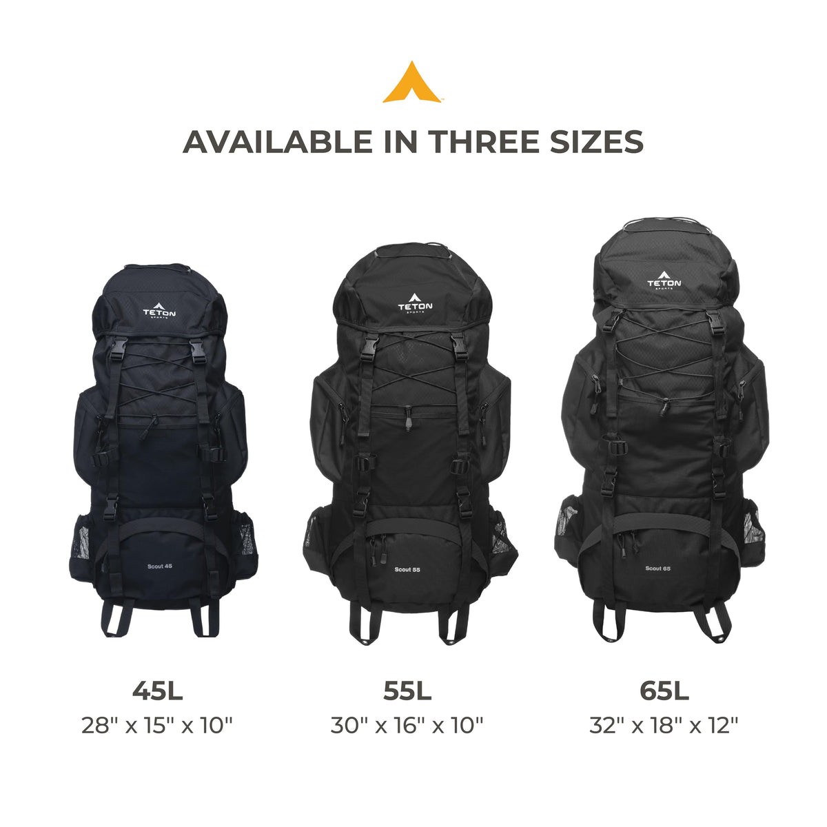 Teton 65L Scout Internal Frame Backpack for Hiking, Camping, Backpacking, Travel, Rain Cover Included, Buck Brown