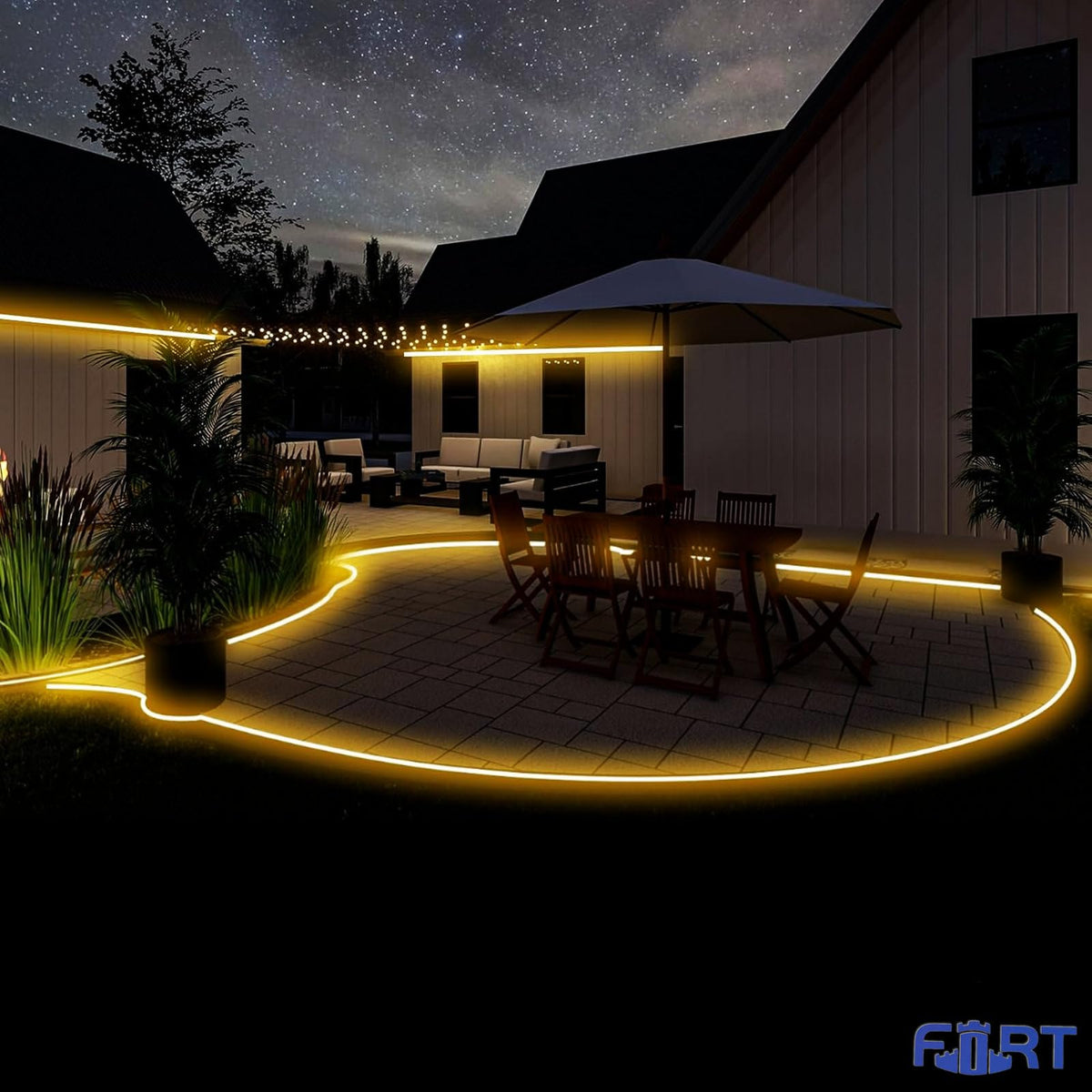 FORT LED Neon Rope Lights Outdoor Warm White 65.6FT led Lights Strip- 120V ETL Certifie Waterproof for Christmas/Wedding/Garden/Patio/Party/Walkway/Deck Railing/soffits/Playhouse Decoration