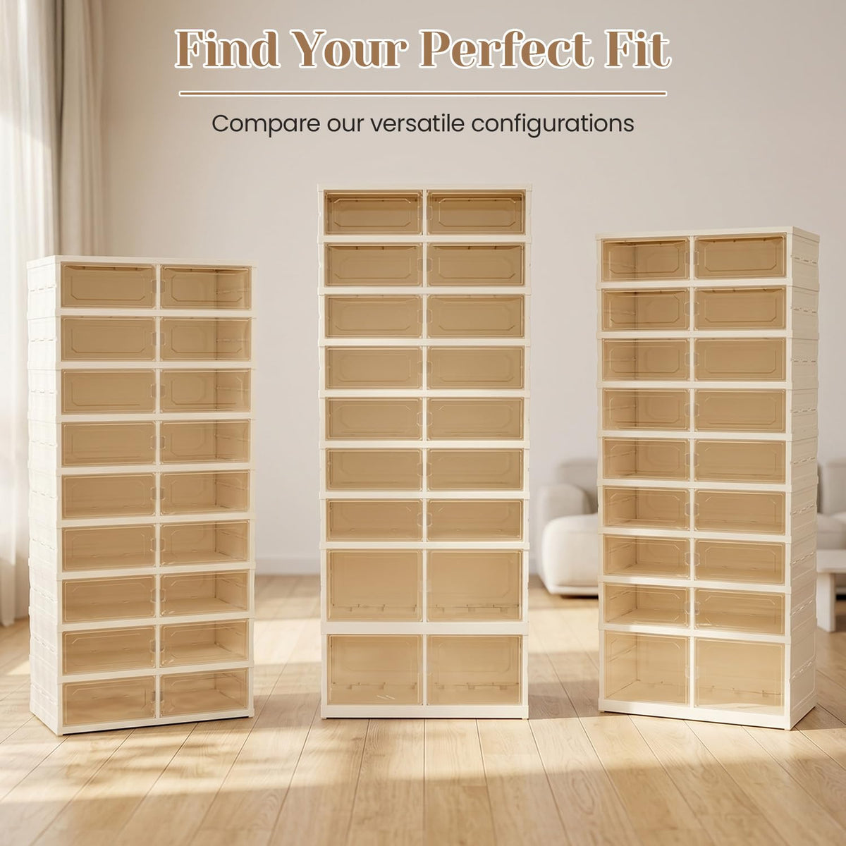 Tykacna Foldable Shoe Rack with Doors, Stackable Plastic Shoe Organizer, Large Clear Shoe Storage Boxes for Closet and Entryway, Portable Collapsible Shoe Cabinet 9 Tiers, 27Pairs