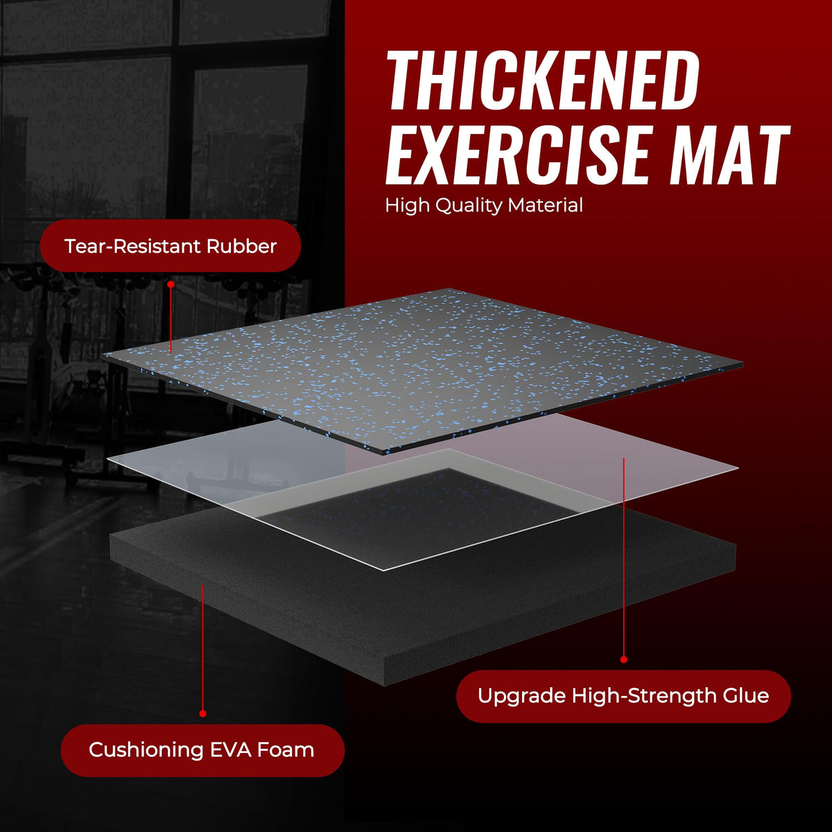 SUPERJARE 0.79'' Extra-Thick Exercise Equipment Mats, 18 Pcs 72 Sq Ft Rubber Top Floor Tiles with High Density EVA Foam, Interlocking Gym Flooring for Home Gym, Workout Mat, Black/Blue