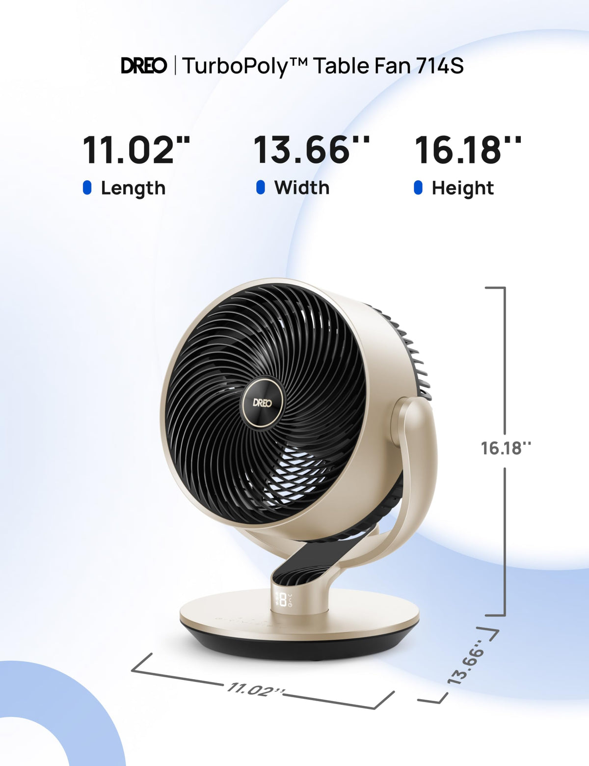DREO 16''Height 20dB Quiet Smart Fans for Bedroom, DC Room Fan with Remote, 120ยฐ+120ยฐ Omni-Directional Oscillating Fan, 6 Modes, 9 Speeds, 12H Timer, Alexa/Google/WiFi/Voice Control, Gold
