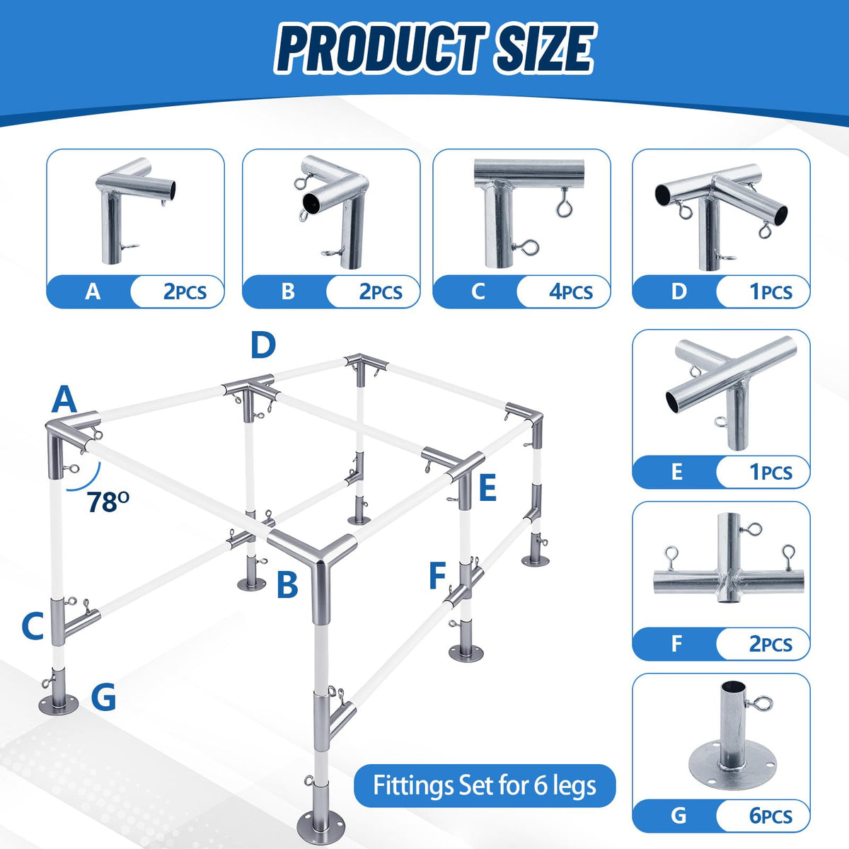 Frienda 6-Leg Lean-to Canopy Fittings for 1" EMT, 18 Pcs Lean to Carport Frame Connectors Kit DIY Project for Slant Roof Carport, Shed, Gazebo, Greenhouse, Shelter Deck, Pipes Not Included