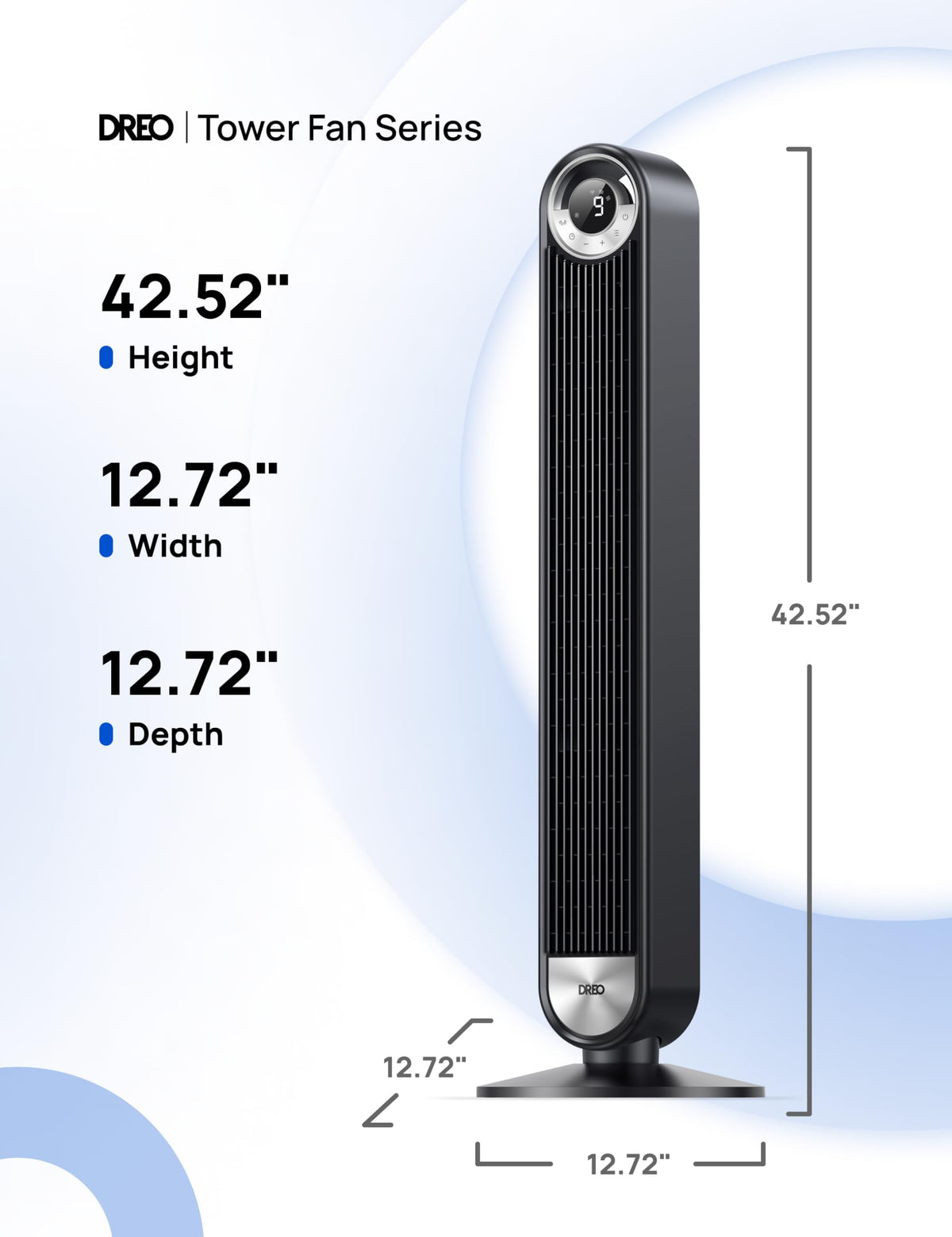 DREO Smart Tower Fans for Home, 90ยฐ Oscillating Fan Bedroom Indoors, Voice Control Floor with 12H Timer, 42 Inch Quiet Bladeless Standing LED Display, 9 Speeds, Work Alexa/Google