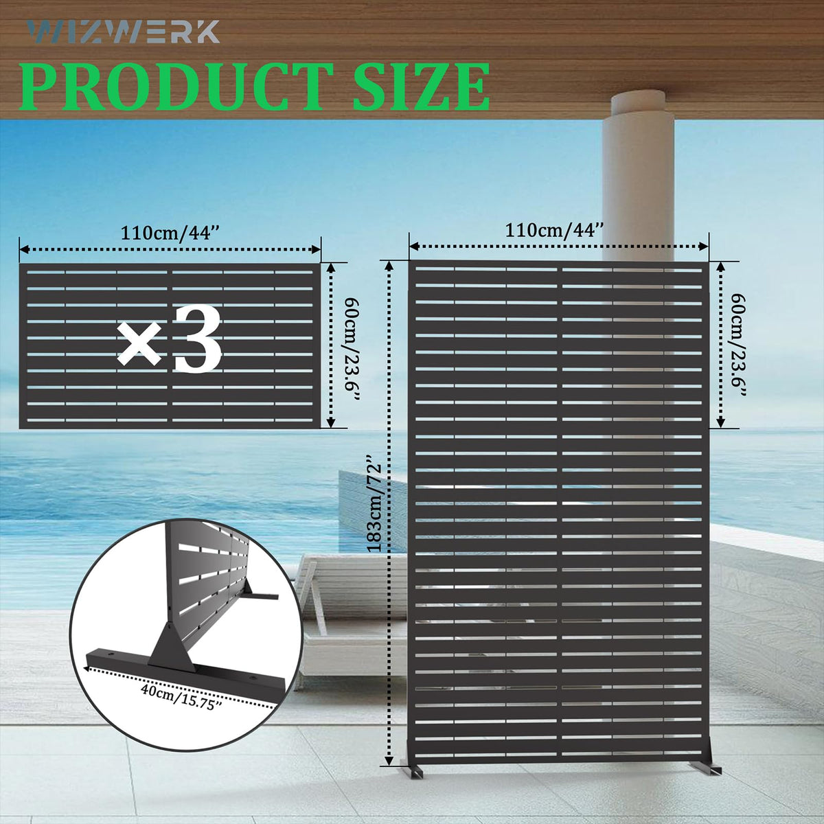 6FT Outdoor Metal Privacy Screen โ Decorative Privacy Fence and Room/Garden Divider, Weather-Resistant Freestanding Panel with Stand, Durable Steel for Patio, Garden, Balcony, or Backyard
