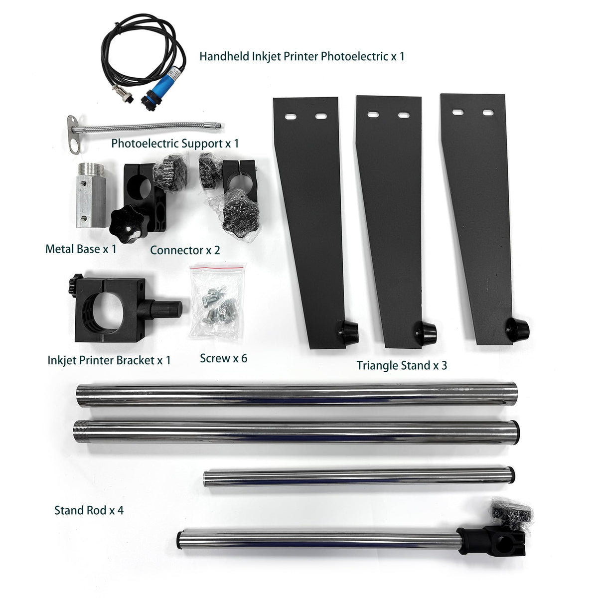 Phezer Handheld Inkjet Printer P16 with Adjustable Holder Stand for Automatic Print, with Solvent 0.5 Inch Nozzle Ink Cartridge, for QRCode Barcode Production Date Time Logo Batch Number Print