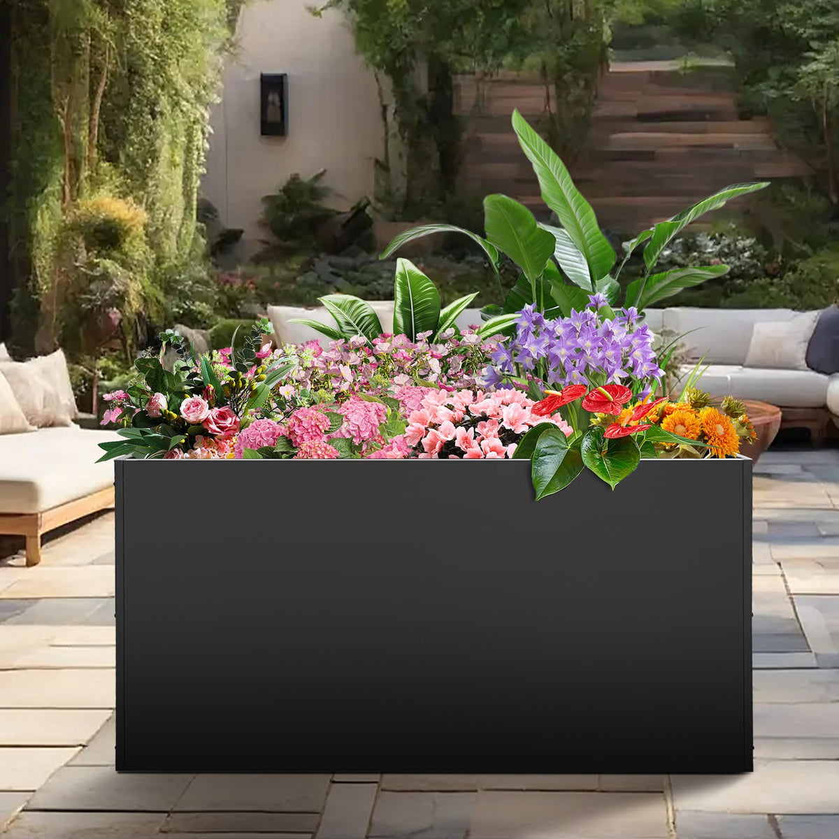 Metal Rectangular Planter Box, 38''L x16''Wx20''H Planter Boxes Outdoor Heavy Duty, Rectangular 3 Tier Adjustable Height Outdoor Galvanized Steel Plant Box, Garden Planter for Plants and Flowers