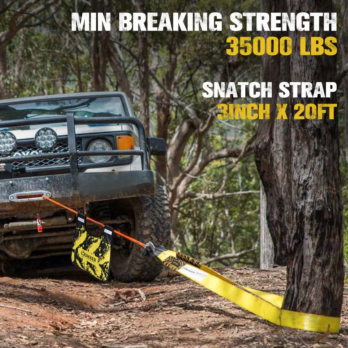 BUNKER INDUST Offroad Traction Boards with Jack Base (Gen 8) Black + Heavy Duty Tow Strap Recovery Kit