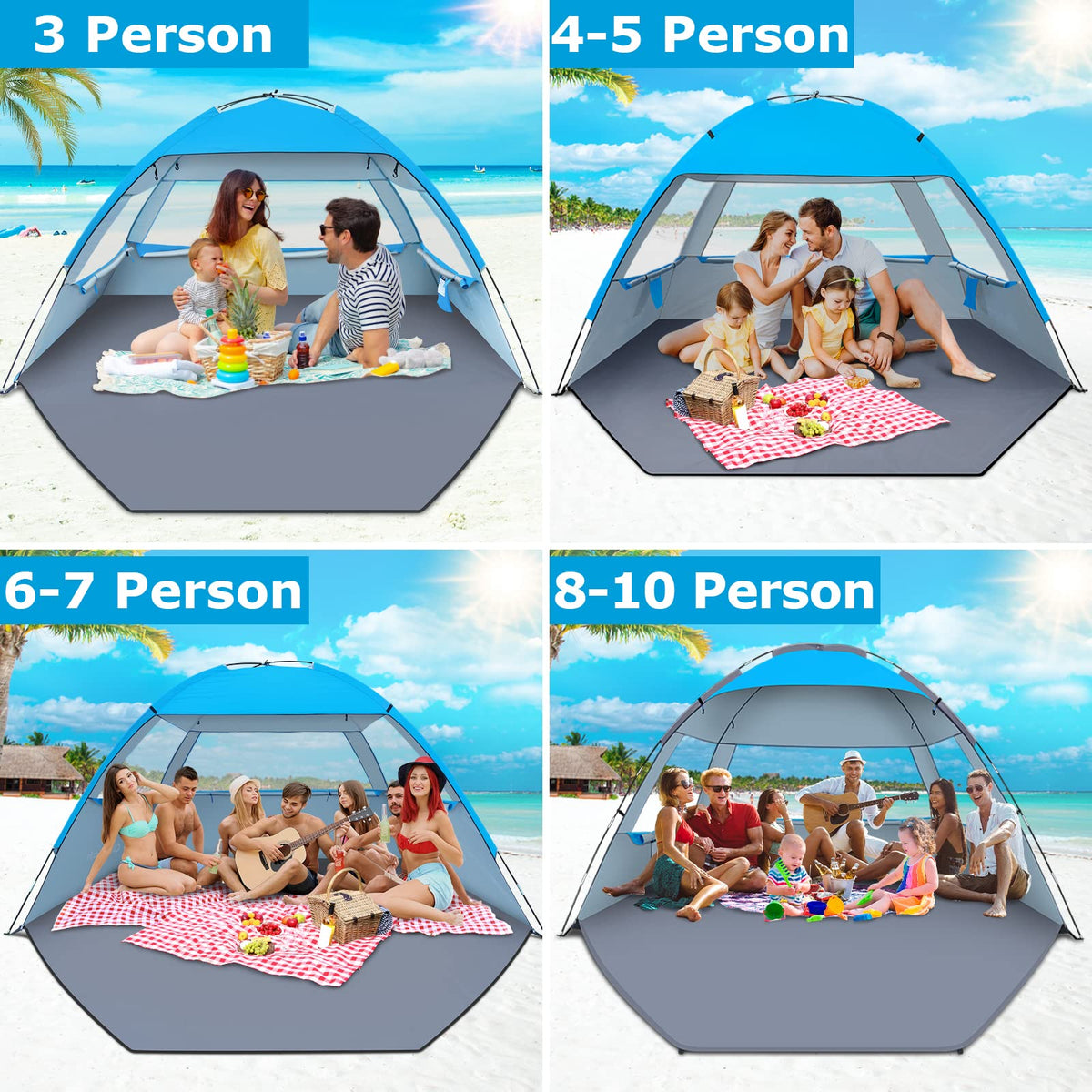 Gorich Beach Tent Sun Shelter for 3/4/6/8/10 Person with UPF 50+ UV Protection, Lightweight & Easy Setup Beach Shade Canopy, Portable Beach Shade Tent Beach Cabana