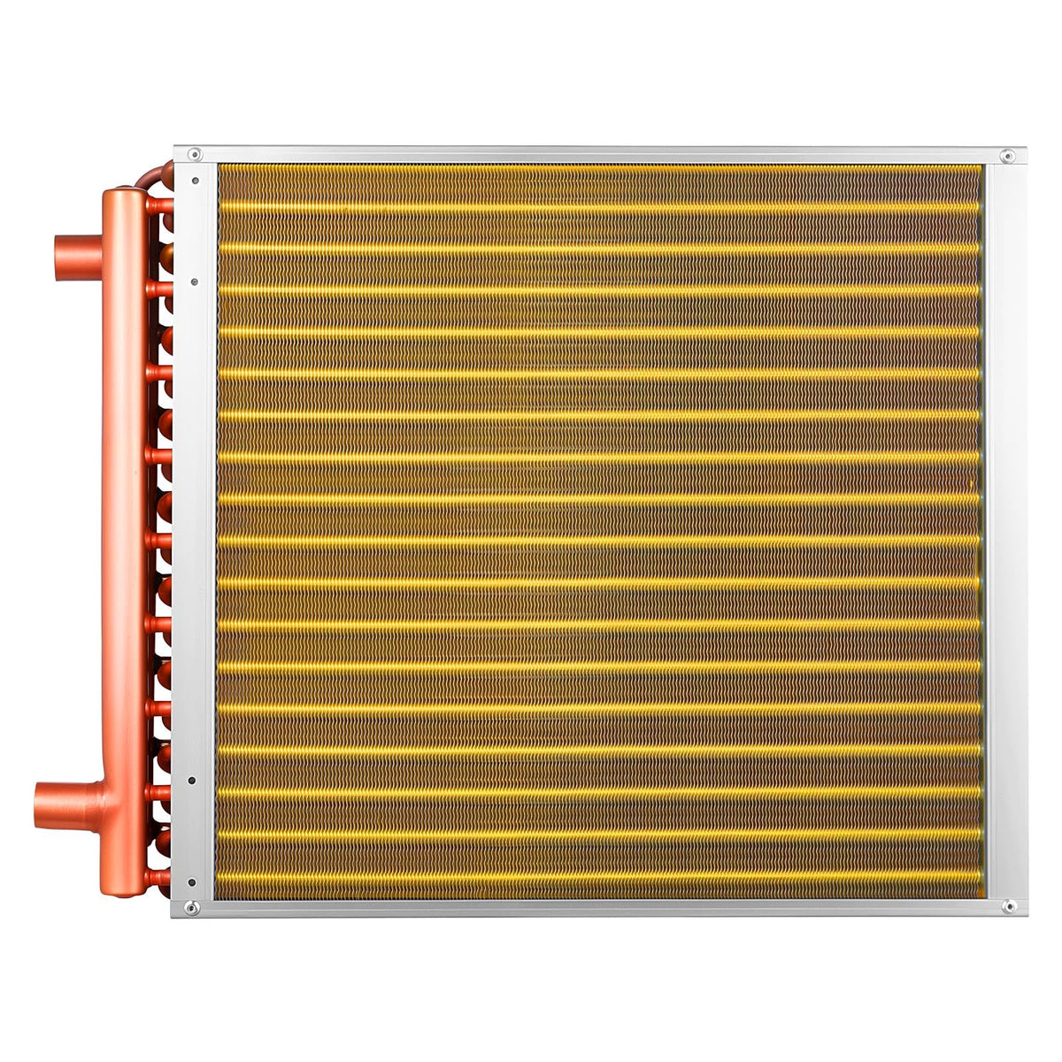 VEVOR Water to Air Heat Exchanger, 18 x 18 in Finned Tube HVAC Heat Exchanger Coil with Copper Tubes & Aluminum Fins, 120K BTU Output for Outdoor Wood Furnace, Hydronic Heating & Cooling Systems