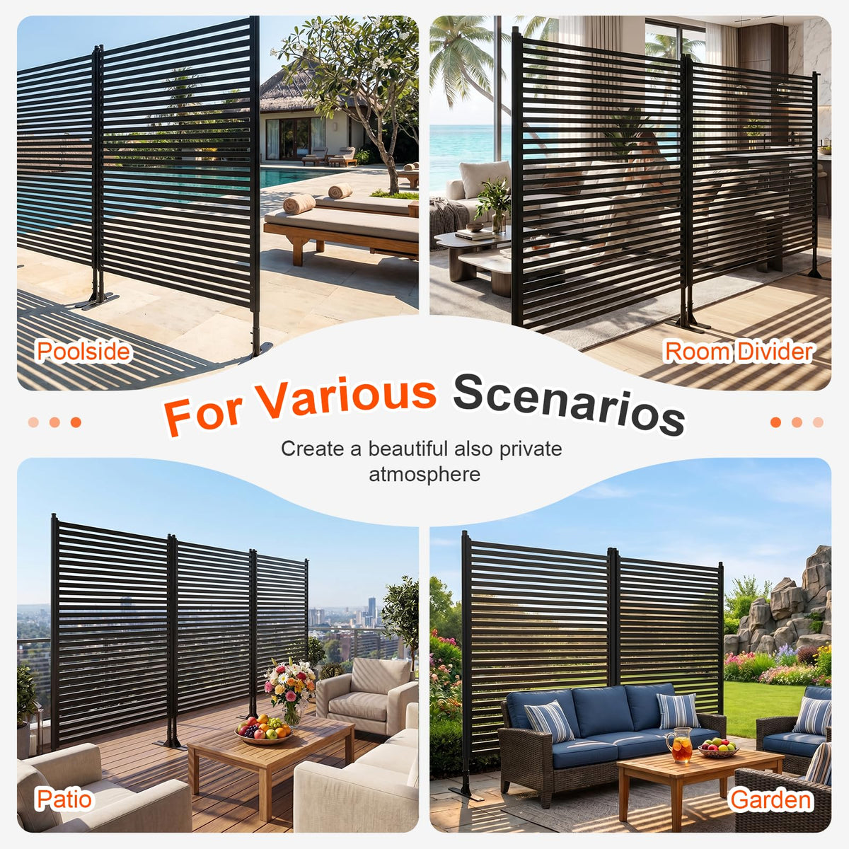 70.87" H x 47.24" W Outdoor Privacy Screens, Metal Fence Privacy Screen, Freestanding Decorative Privacy Screen with Base Feet for Patio Balcony Garden Backyard