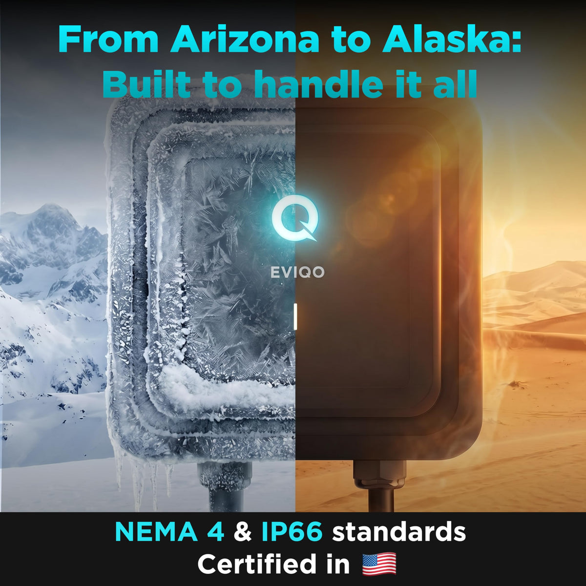 EVIQO Level 2 EV Charger, 40 Amp 240V, J1772 for Non-Tesla EVs, 25ft Cable, WiFi (2.4GHz) Smart App, Weatherproof Indoor/Outdoor (IP66, NEMA 4), UL & ETL Certified, NEMA 14-50 Plug-in, 9.6kW