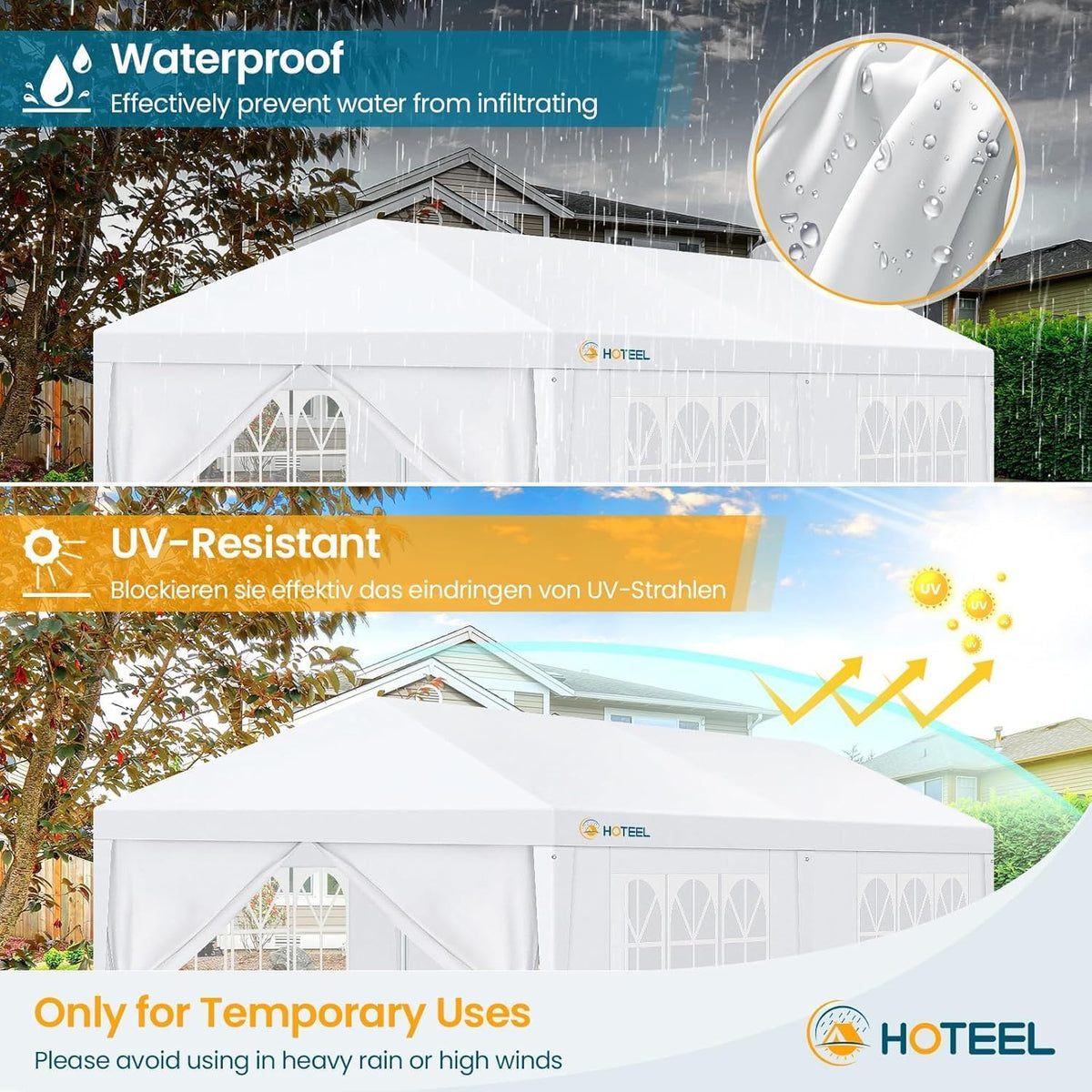 HOTEEL 10x20FT Party Tent with 6 Removable Sidewalls for Parties, Waterproof Carpas para Fiestas, Weddings, BBQ, Outdoor Large Event Canopy, Patio Camping Gazebo, White