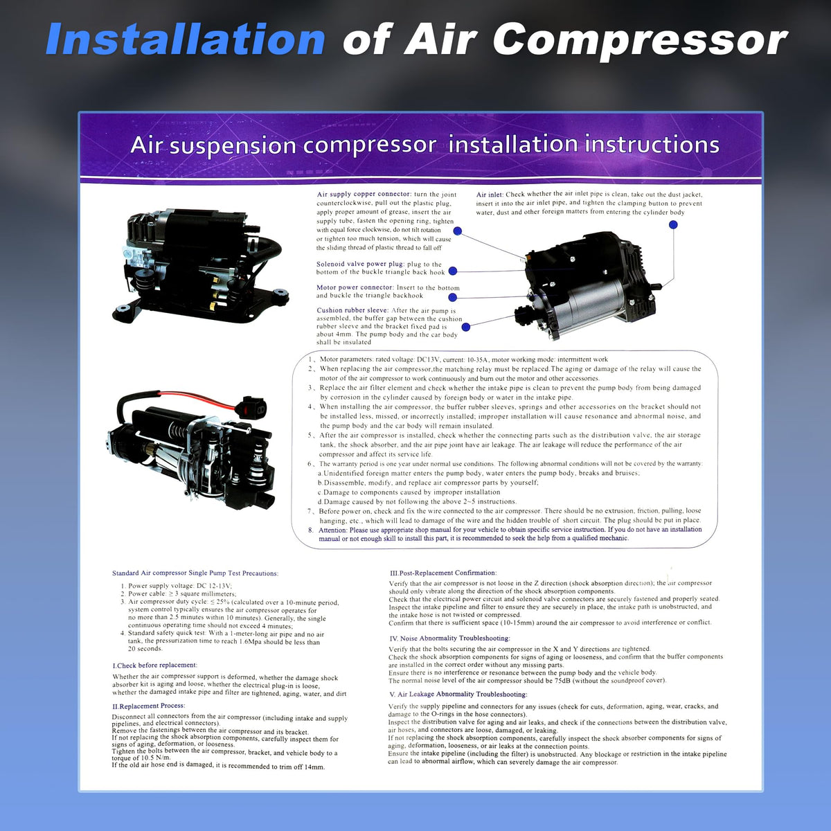 Motoforti Air Suspension Compressor Pump for Ford Expedition for Lincoln Navigator 2007-2018 7L1Z-5319-AE Air Ride Compressor Level Control with Bracket 949-202 7L1Z-5319-A
