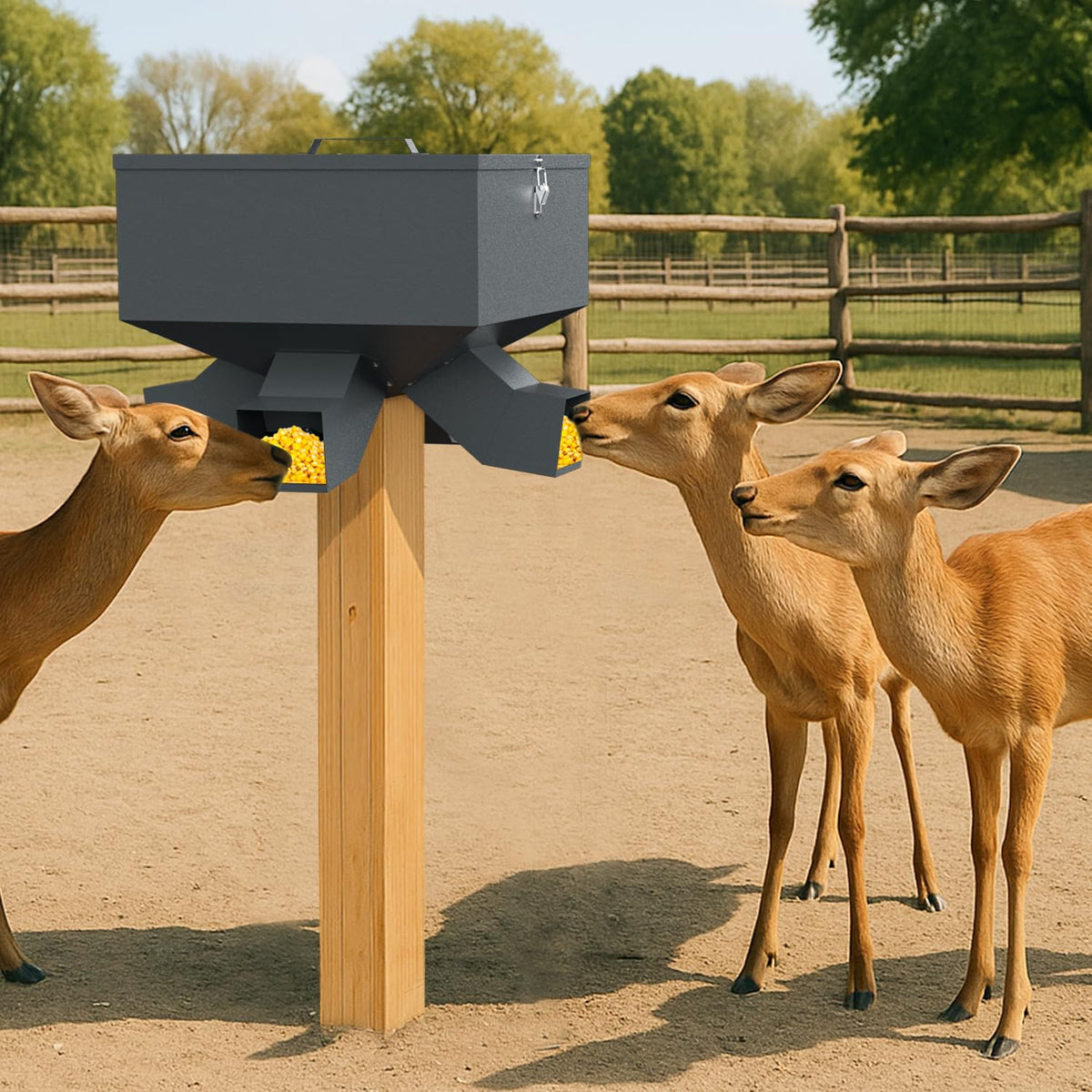POOAMY Gravity Deer Feeder, Heavy Duty Deer Feeder Box, 80lb Large Capacity Automatic Feeder, Hunting Game Feeders, Protein 4 Feed Head