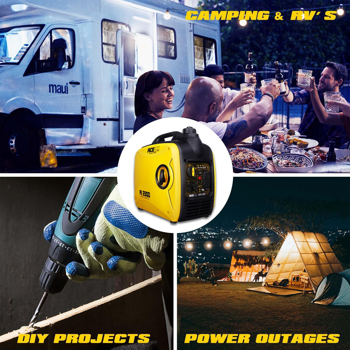 Aceup Energy 2300 Watt Portable Inverter Generator, Super Quiet Gas Generator for Home Use, EPA Compliant, Lightweight RV Ready