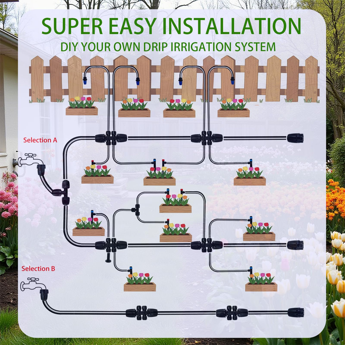 250ft Drip Irrigation Kit, Quick-Connect Plant Watering System for Greenhouse, Automatic Sprinkler System for Yard,Garden Watering Misting with Irrigation Tubing Adjustable Emitter Ground Stake