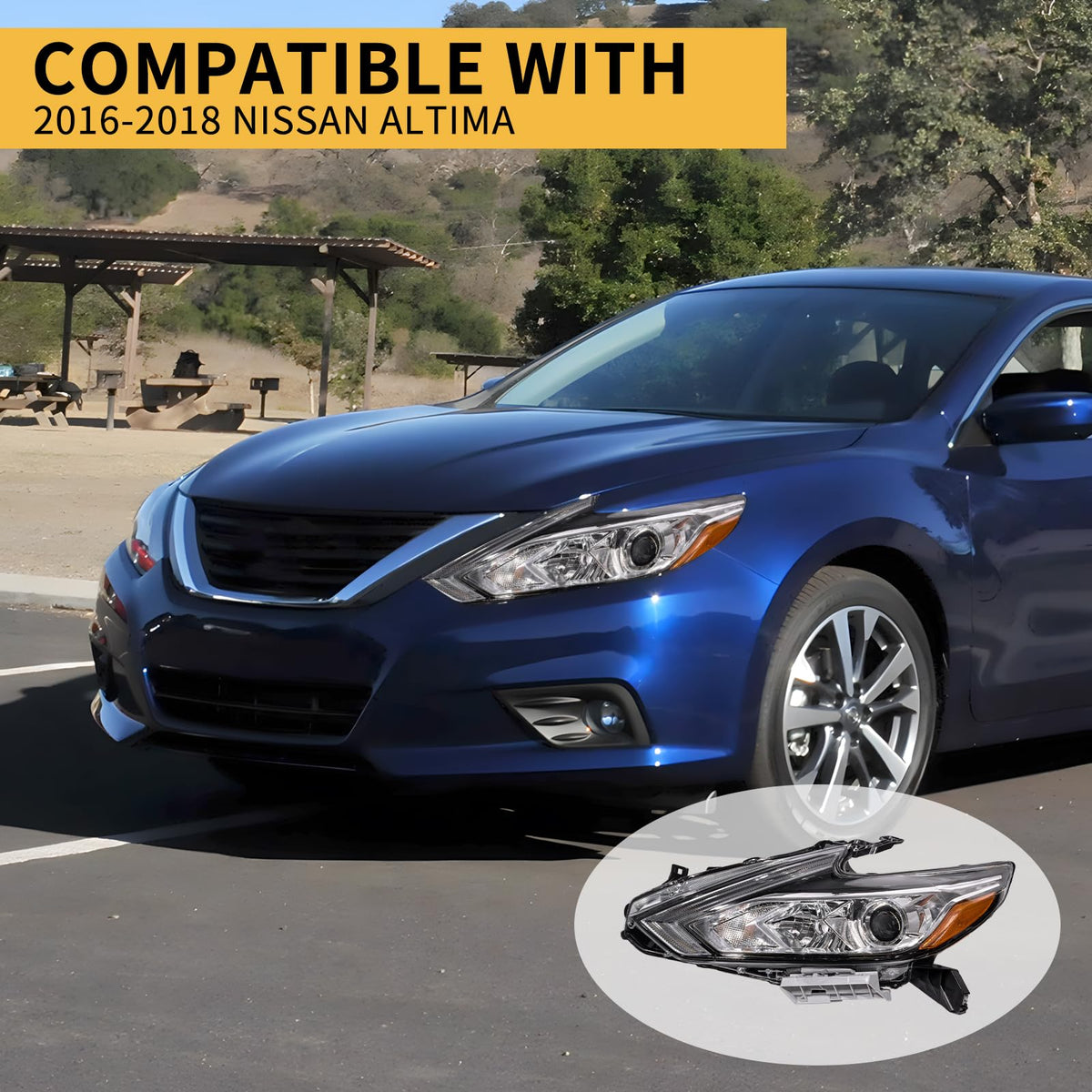 ShotFiled Halogen Headlights w/o LED DRL Headlamp Compatible with 2016 2017 2018 Nissan Altima Chrome Housing Headlights(Left Driver Side