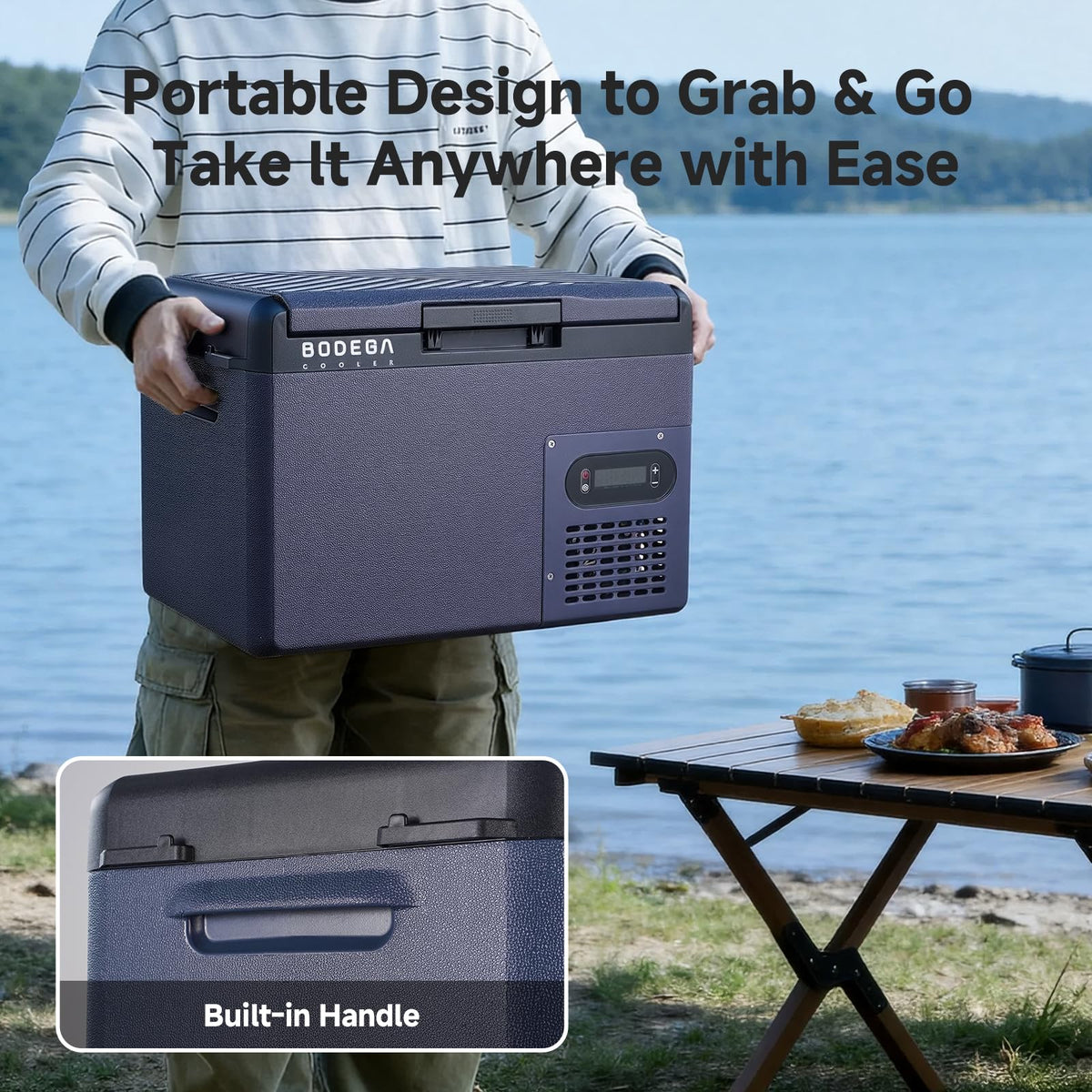 BODEGA 12 volt Car Refrigerator – 16QT Portable, Low Noise, Fast Cooling with LED Display, Multiple Charging Options, Energy-Efficient for Road Trips & Outdoor Adventures