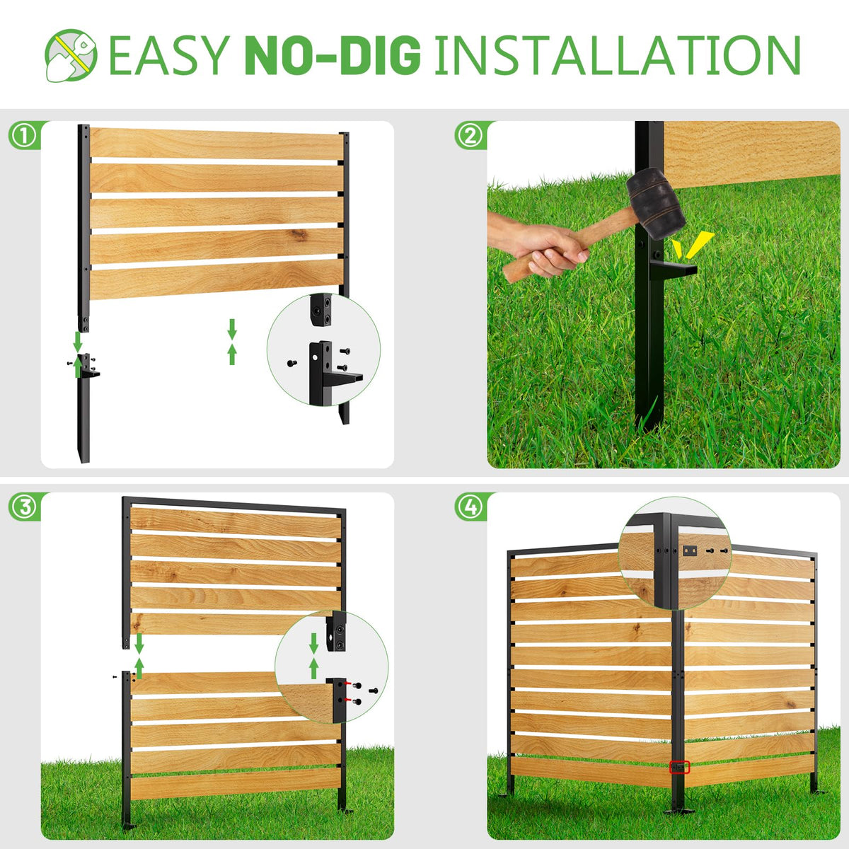 3 Panels No Dig Wooden Privacy Fence Screen, 42" H X 40" W Outdoor Air Conditioner Fences, Hide Trash Bins Or Ac Units, Decorative Garden, Patio, Backyard Fence -Temporary Fencing
