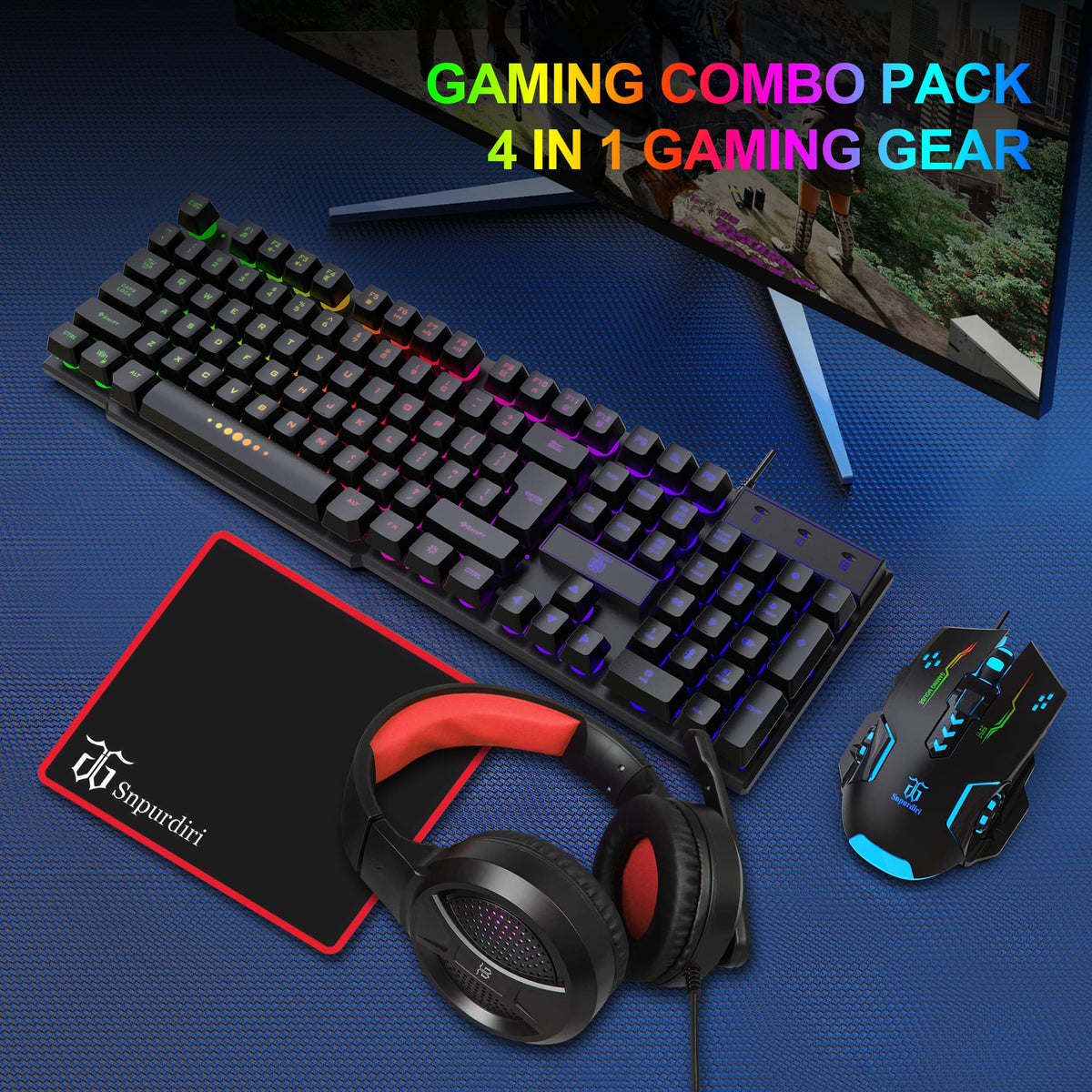 Gaming Keyboard and Mouse,Headphones,Mouse pad,All in One Combo for PC Gamers and Xbox and PS4 Users