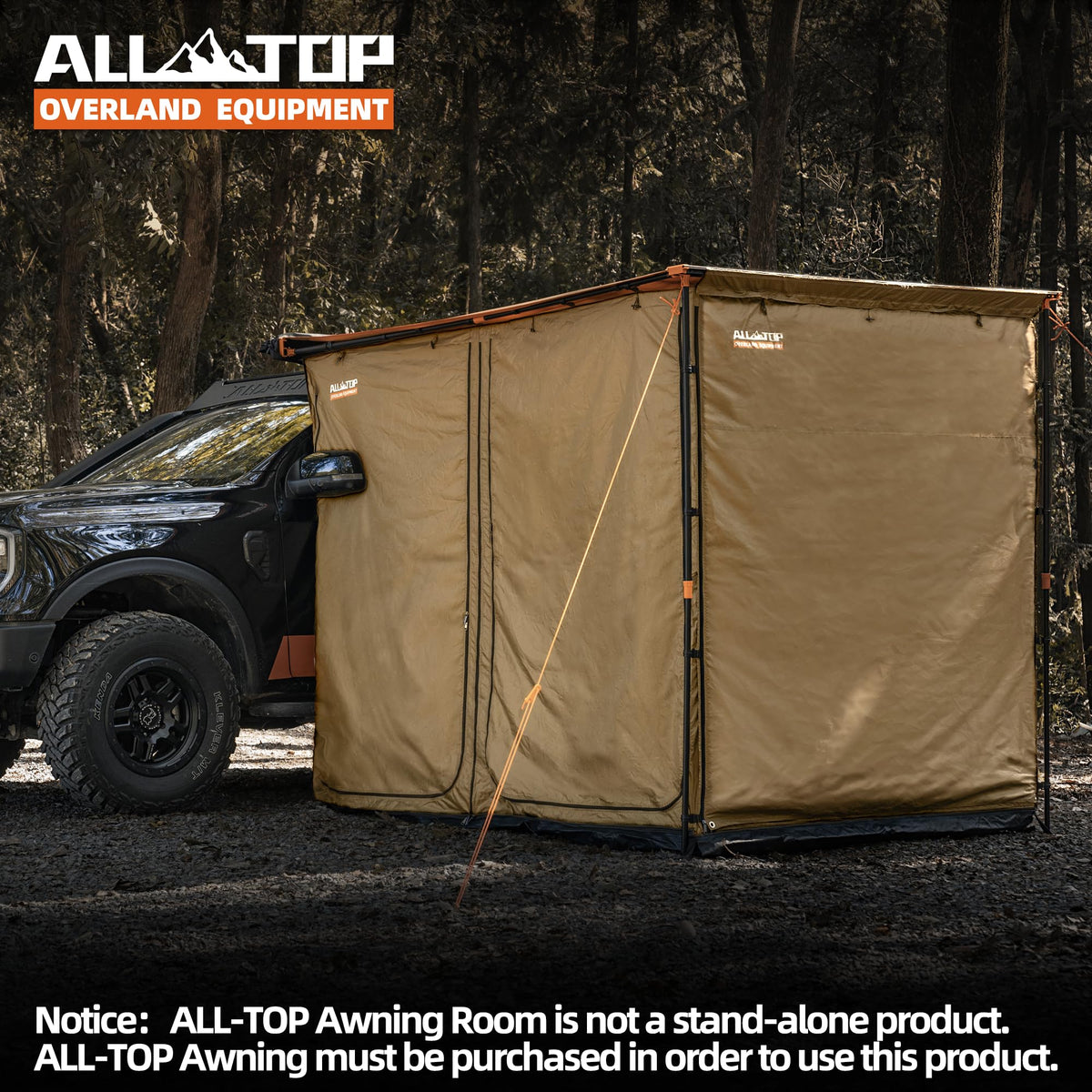 ALL-TOP Awning Room with Floor 8.2' x 8.2' Rip-Stop 210D Oxford Awning Tent with Bug-Resistance Mesh, Waterproof Sun Shelter for Overland, Camping(Black Coating, Room Only)