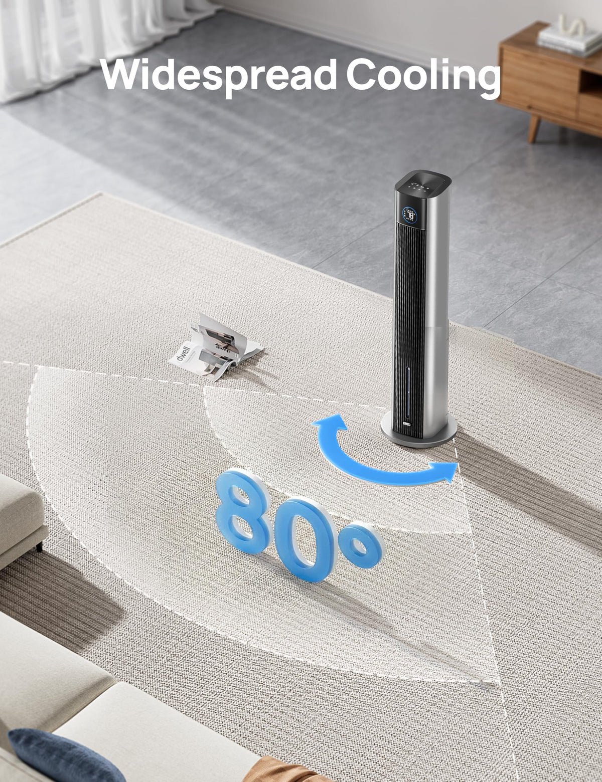 DREO Tower Fan for Bedroom, 43" Cooling Fans That Blow Cold Air 2026 Upgraded, Evaporative Air Cooler, Quiet 80ยฐ Oscillating Floor Fan, Easy Cleaning, APP Control, 4 Modes 4 Speeds, 12H Timer, Silver